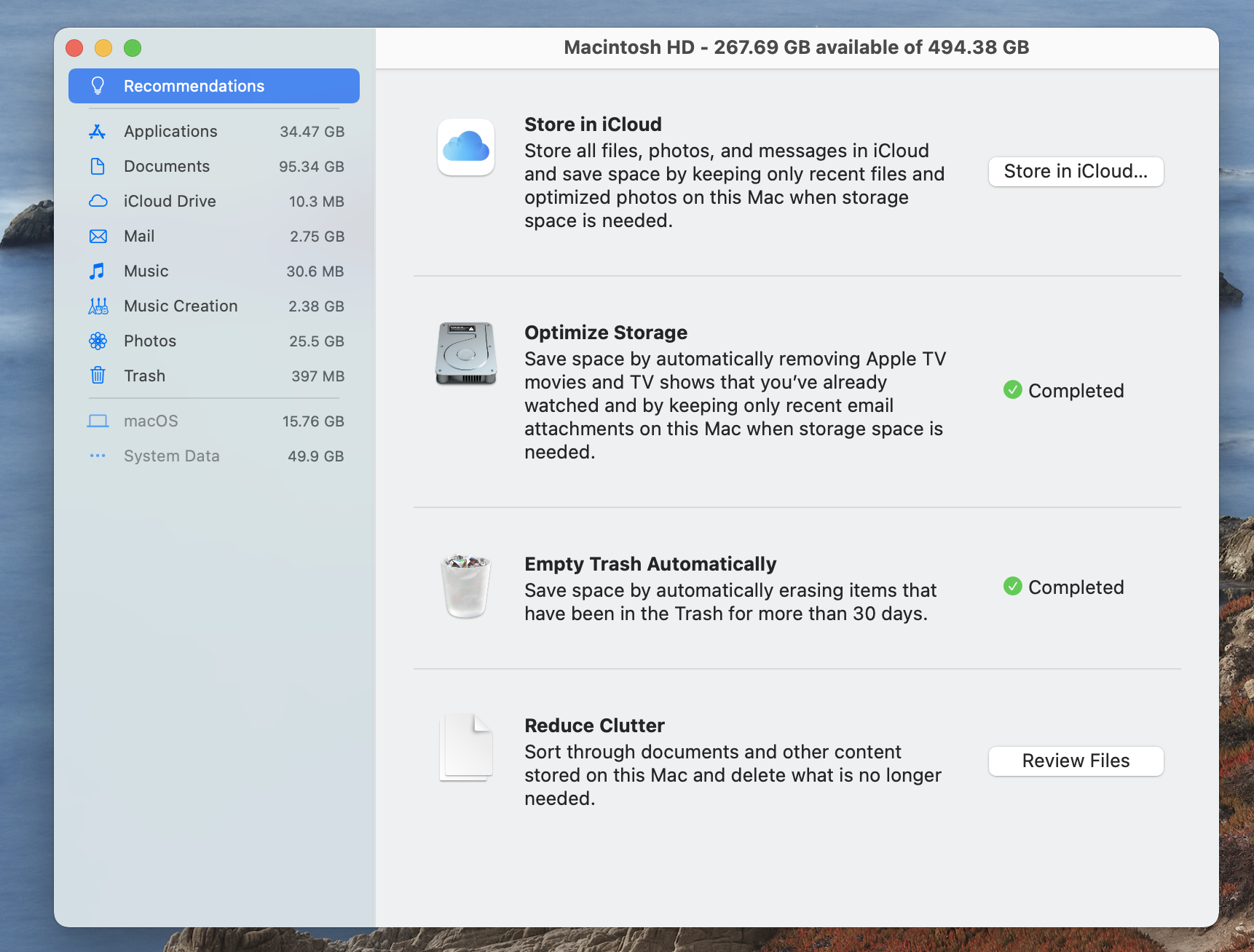 Recommendations to manage Storage Recommendations to manage Storage