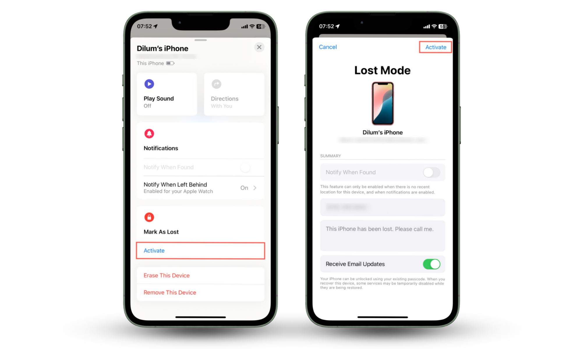 This Find My screenshot shows you how to remotely enable Lost Mode. This is what you must do if you want to lock an iPhone when lost. This Find My screenshot shows you how to remotely enable Lost Mode. This is what you must do if you want to lock an iPhone when lost.