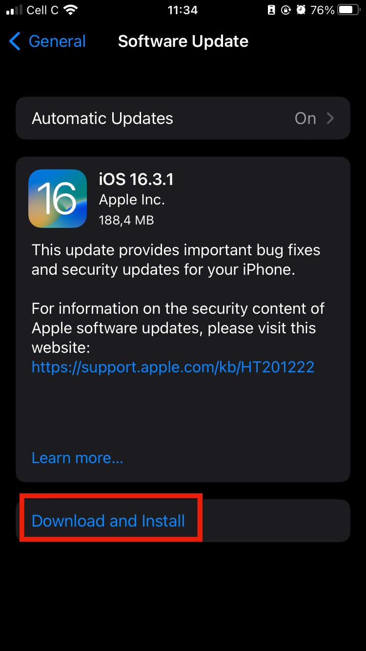 software update page on iPhone showing that iOS 16.3.1 is available software update page on iPhone showing that iOS 16.3.1 is available
