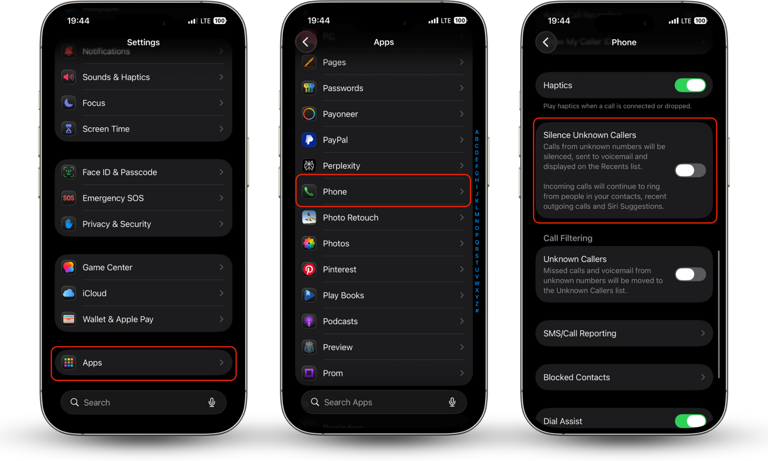 Steps showing how to silence unknown callers on a phone as part of what to do if you get scammed Steps showing how to silence unknown callers on a phone as part of what to do if you get scammed