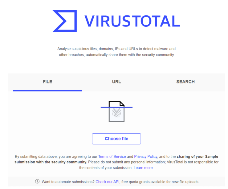 VirusTotal Home Page VirusTotal Home Page