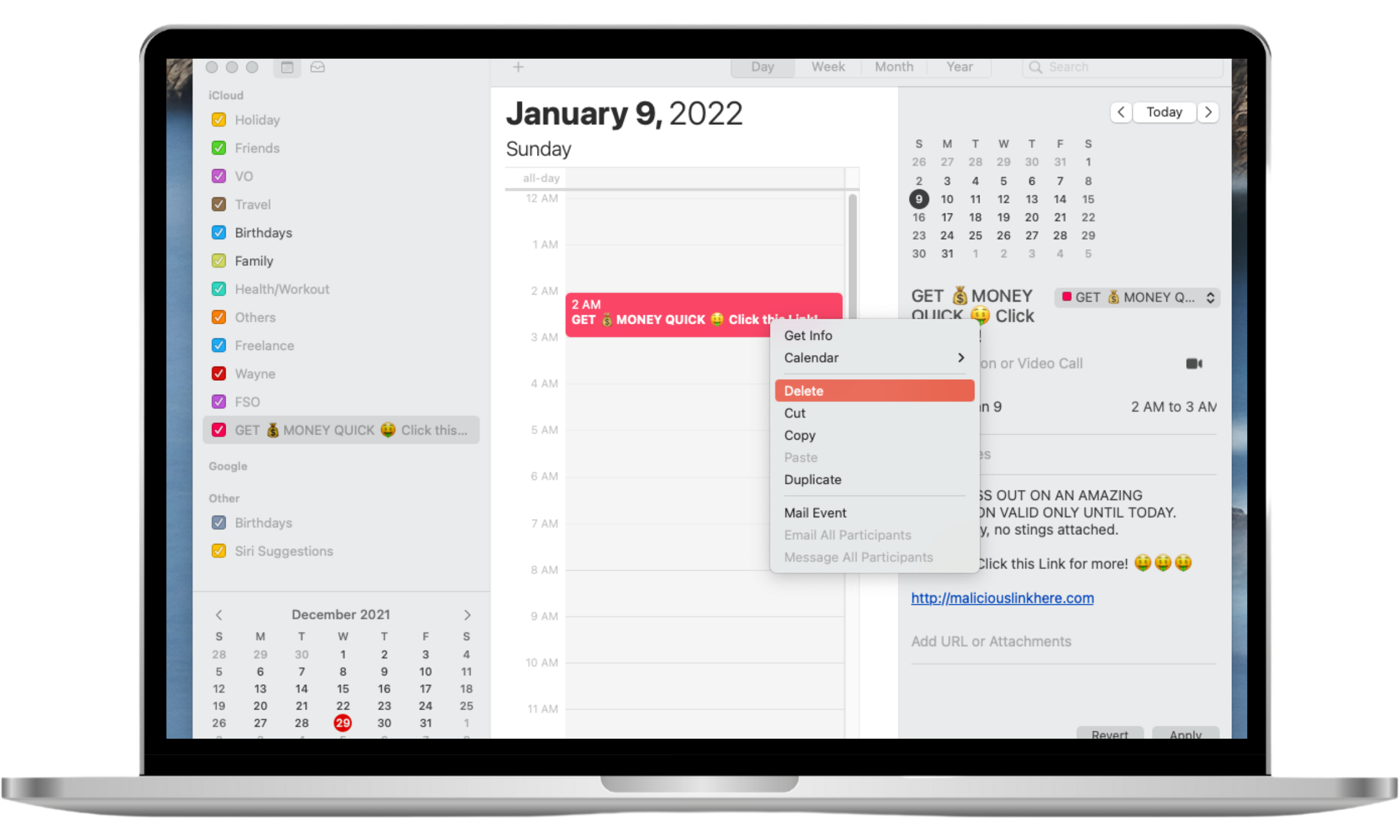 How to delete calendar invite spam on Mac