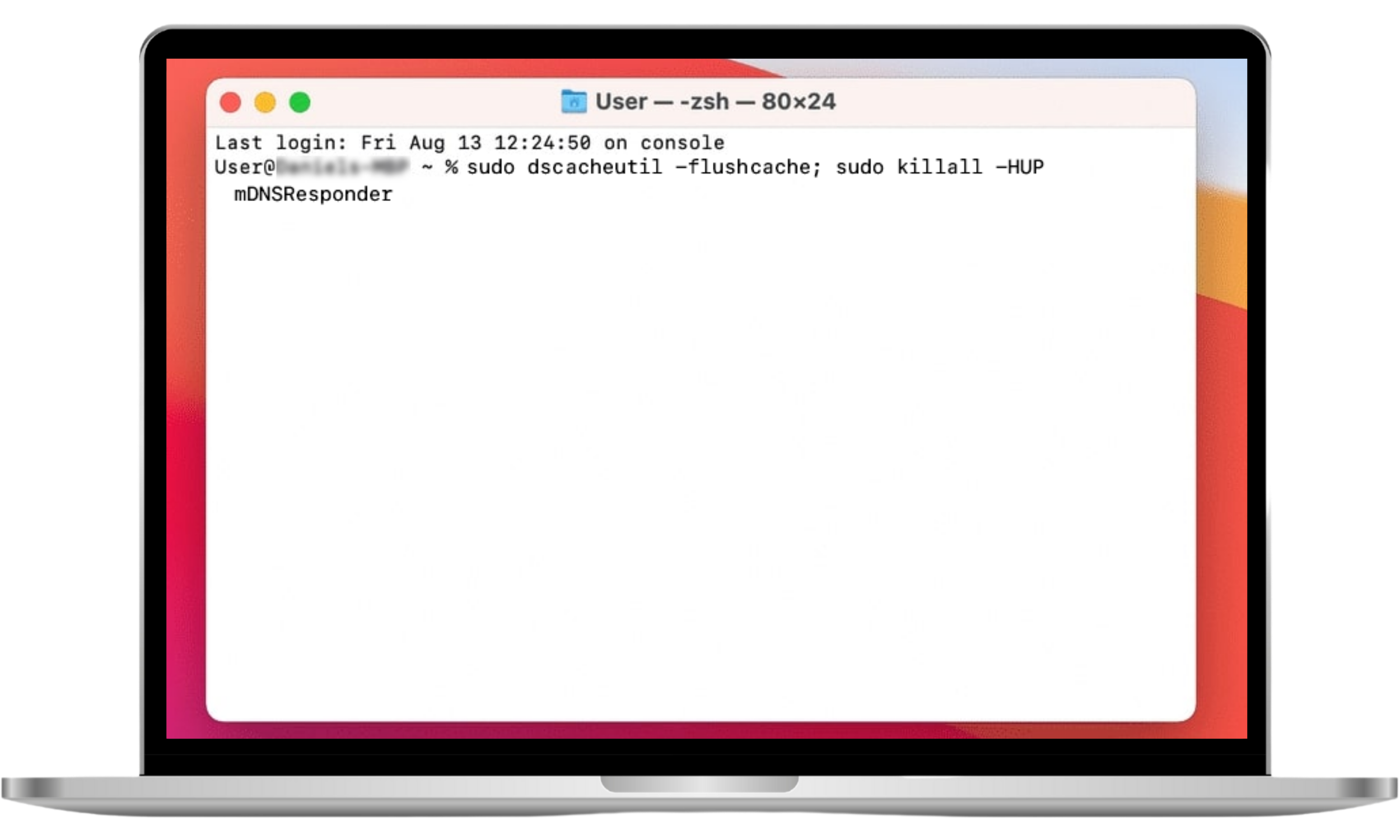 These macOS screenshots show how to flush the DNS cache using Terminal.