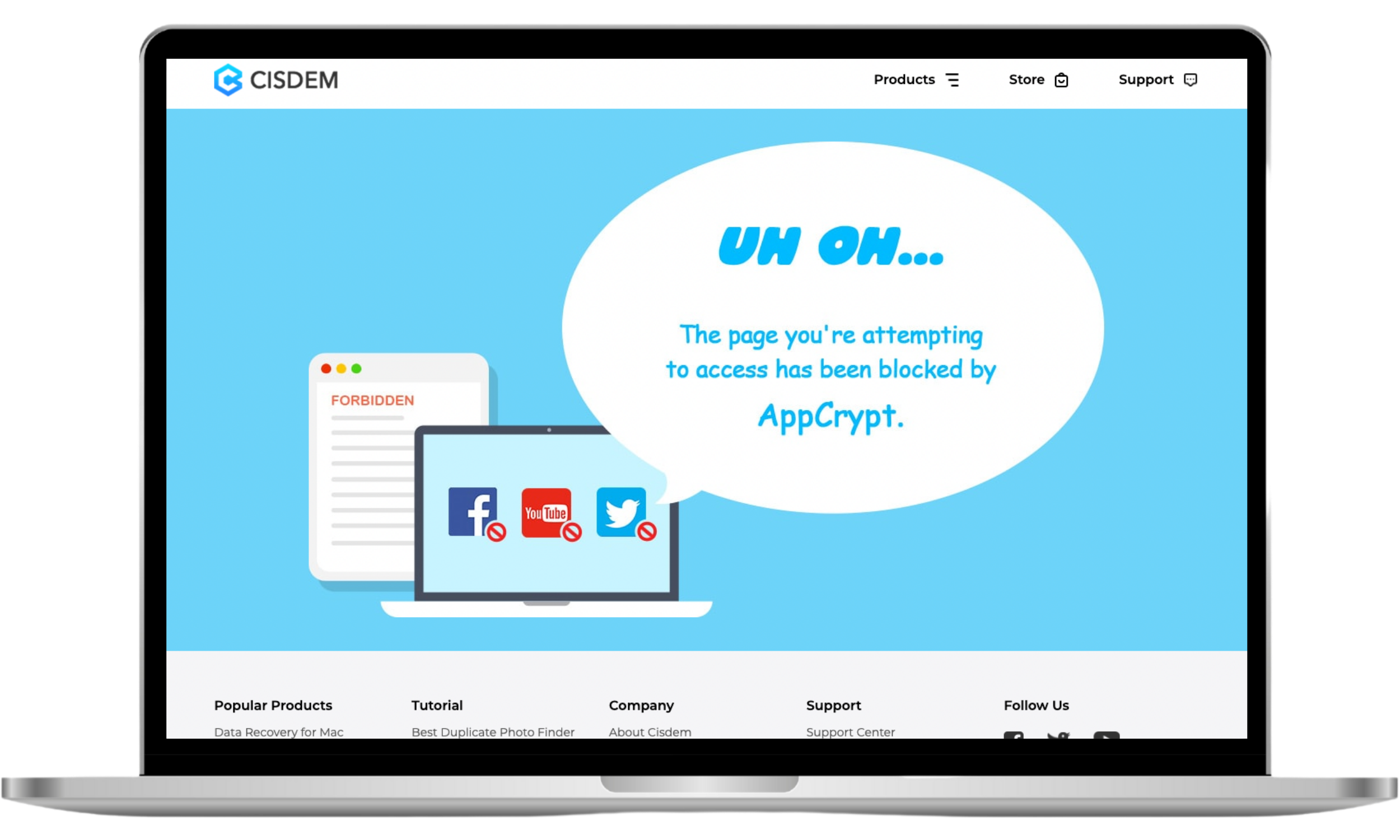 The Cisdem AppCrypt interface on a Mac displaying the Web Block feature, where a user adds a website URL to a block list to restrict access. The Cisdem AppCrypt interface on a Mac displaying the Web Block feature, where a user adds a website URL to a block list to restrict access.