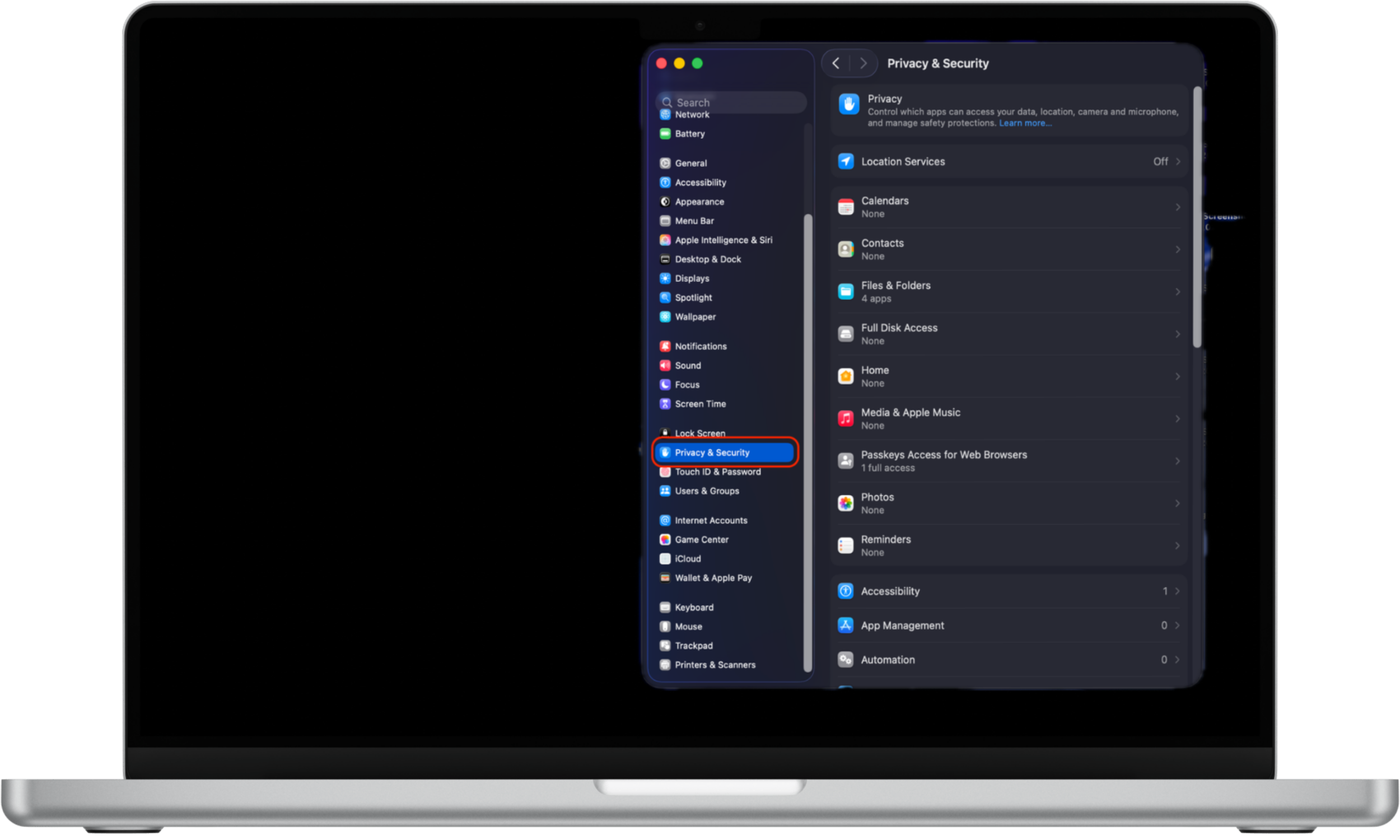 How to Change Security Preferences on Mac: Screenshot of the Privacy & Security settings. On the right, you'll find all the privacy settings you can adjust to meet your preferences and control app permissions. How to Change Security Preferences on Mac: Screenshot of the Privacy & Security settings. On the right, you'll find all the privacy settings you can adjust to meet your preferences and control app permissions.