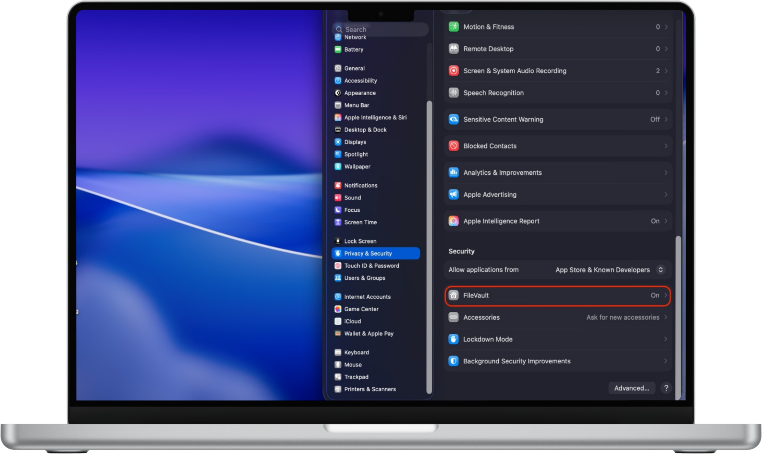 Select the FileVault tab. Select the FileVault tab.