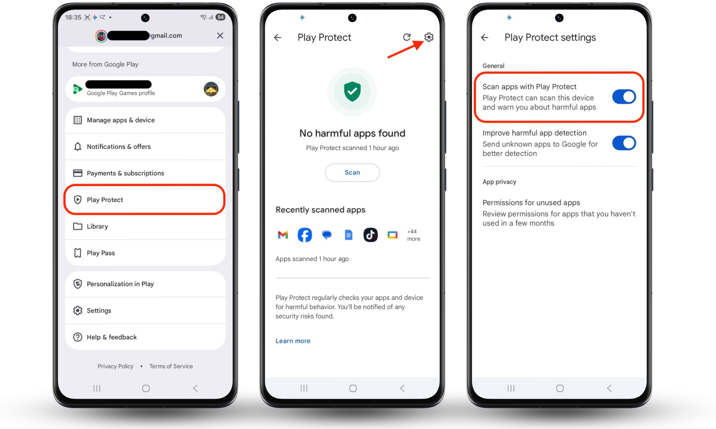 To enable Play Protect on Android, open Play Store settings and turn on app scanning to automatically check apps for security threats. To enable Play Protect on Android, open Play Store settings and turn on app scanning to automatically check apps for security threats.