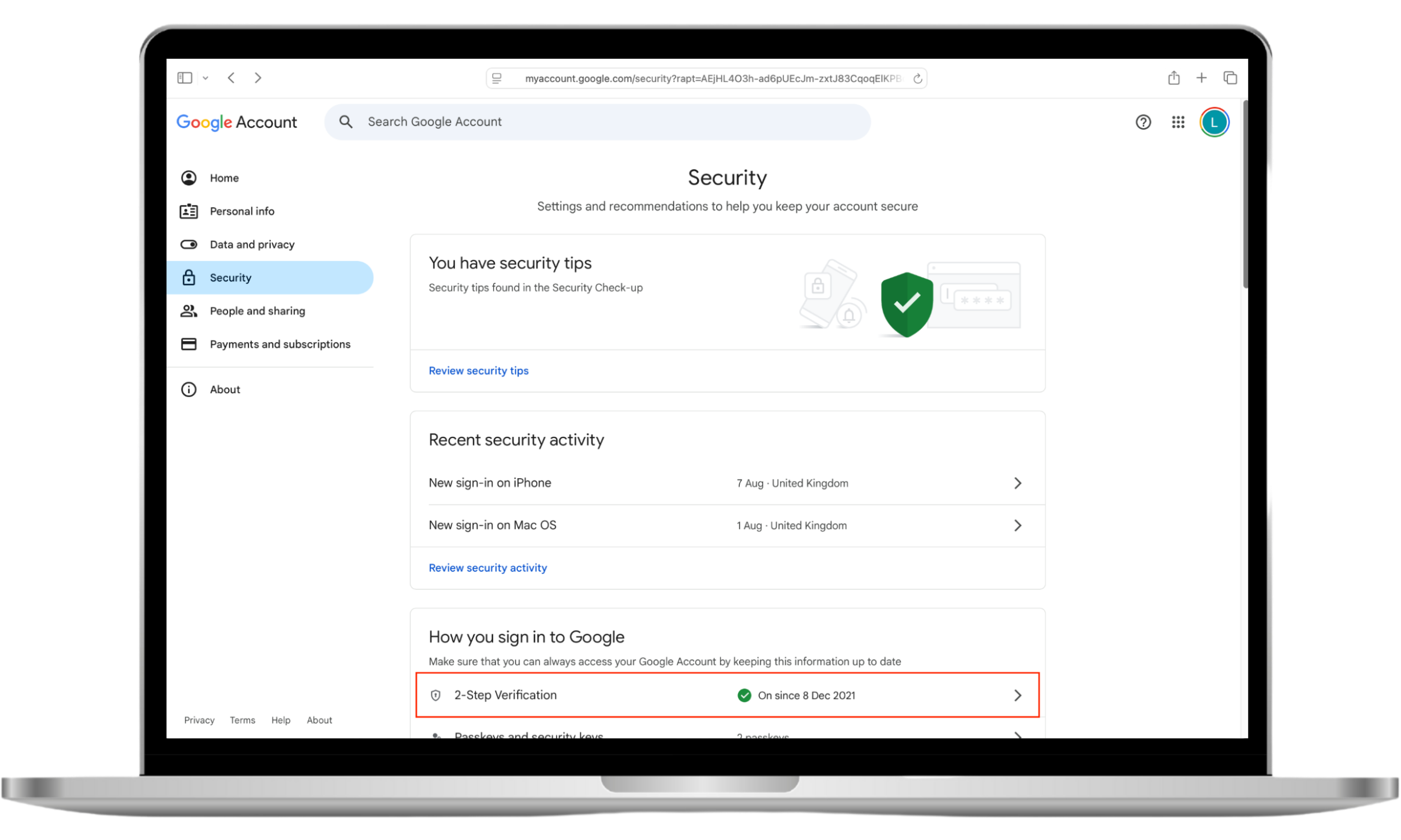Security Settings in a Google Account, with 2-Step Verification highlighted. Can your wife see my text messages? Stop her logging in to your Google Account to access backups. Security Settings in a Google Account, with 2-Step Verification highlighted. Can your wife see my text messages? Stop her logging in to your Google Account to access backups.