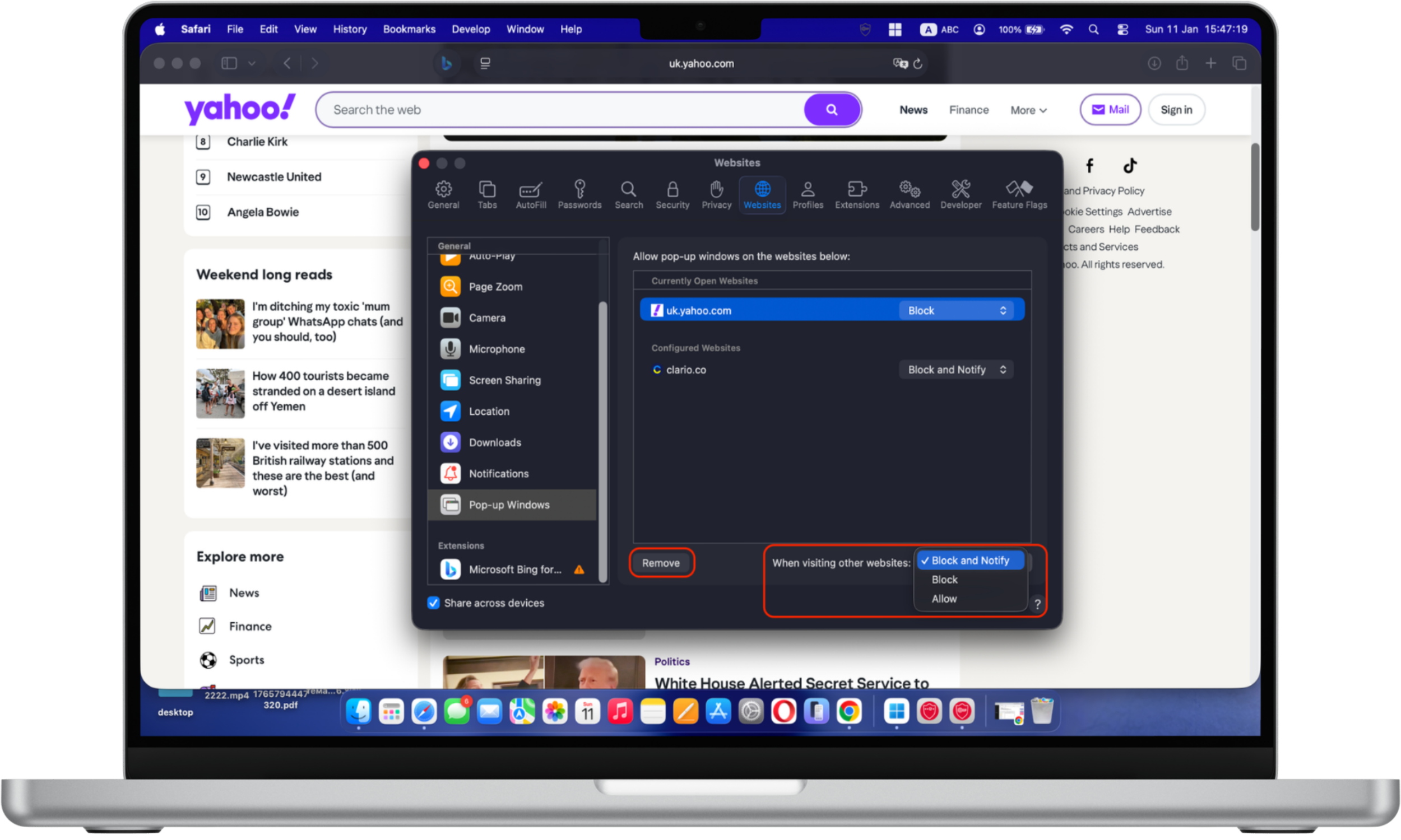 Removing a website from Safari Pop-up Windows settings on Mac to stop ads and pop-ups Removing a website from Safari Pop-up Windows settings on Mac to stop ads and pop-ups