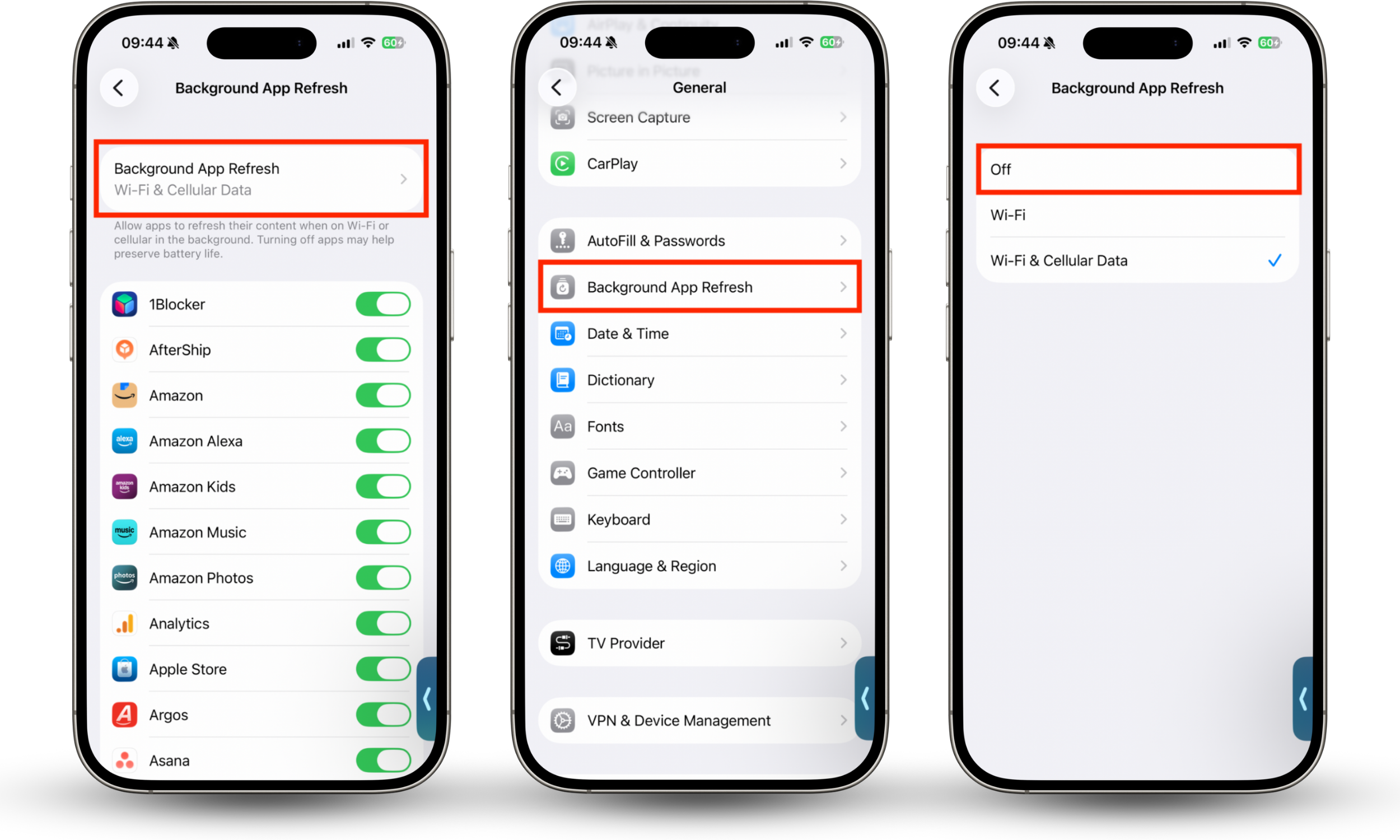 The option to disable Background Refresh in the Settings app on iPhone. Disabling this feature will help reduce the strain on your device's resources and minimize iPhone overheating.