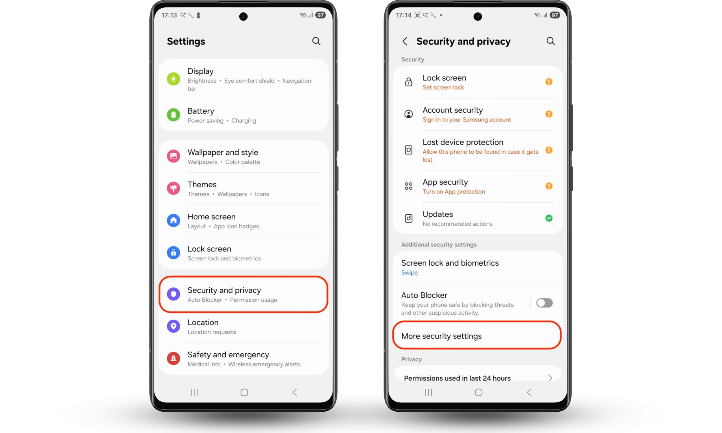 To access advanced Android security settings, open the Settings app and navigate to Security & privacy to review additional protection options. To access advanced Android security settings, open the Settings app and navigate to Security & privacy to review additional protection options.