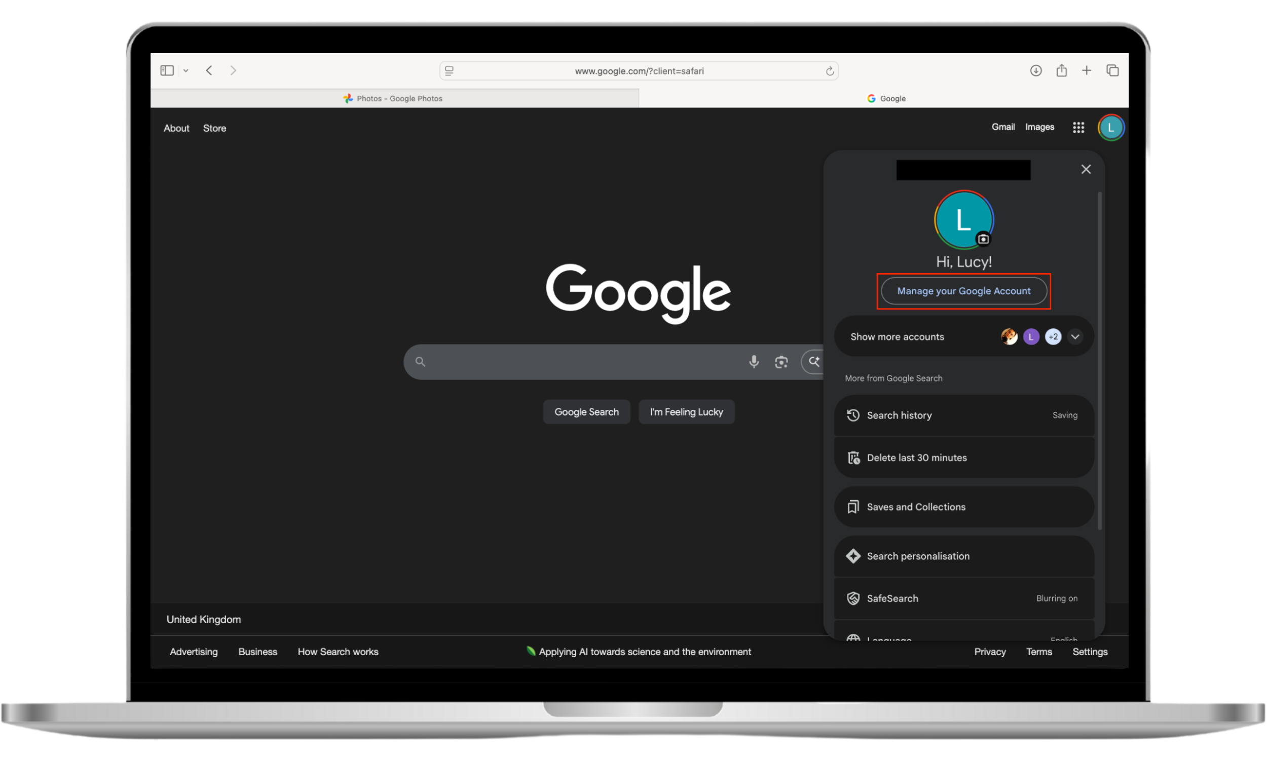 How to check if your phone is connected to another device via your Google Account. Start by going go the Manage your Google Account page.