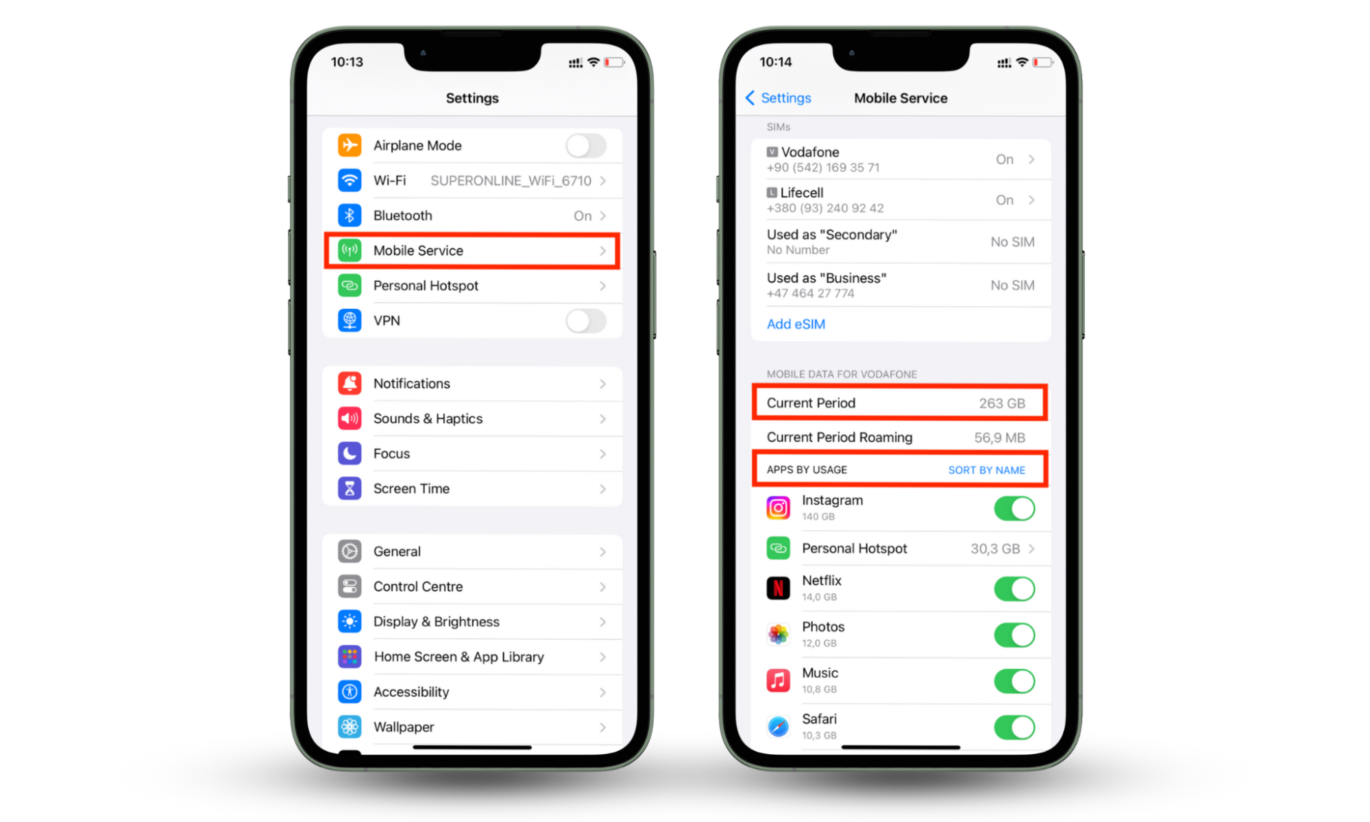 This screenshot instructs how to check data usage via the Settings menu on an iPhone to see if it has a virus based on unusual data usage This screenshot instructs how to check data usage via the Settings menu on an iPhone to see if it has a virus based on unusual data usage