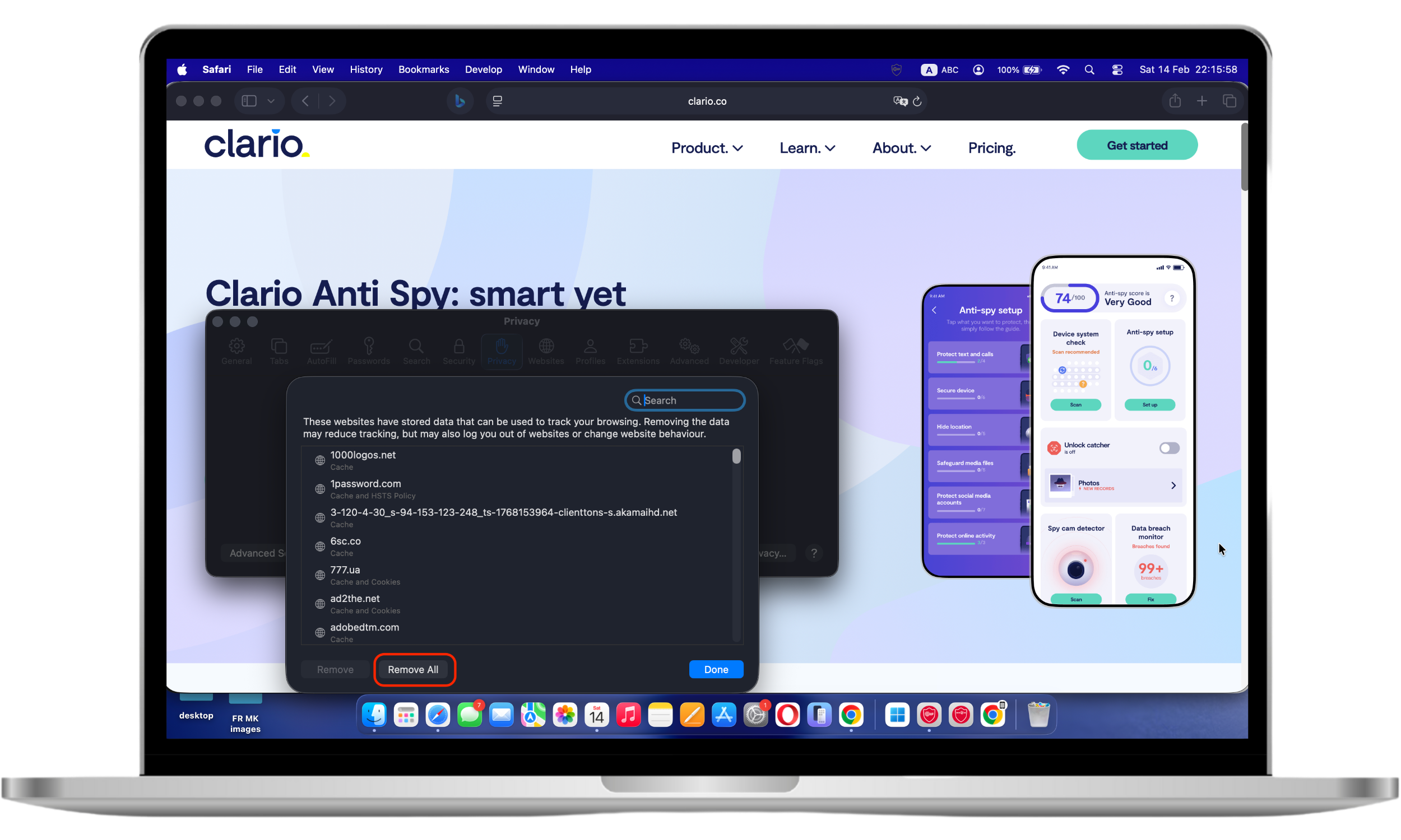 These Mac screenshots show how to select and delete website data via the Safari Settings, which helps stop browser tracking.