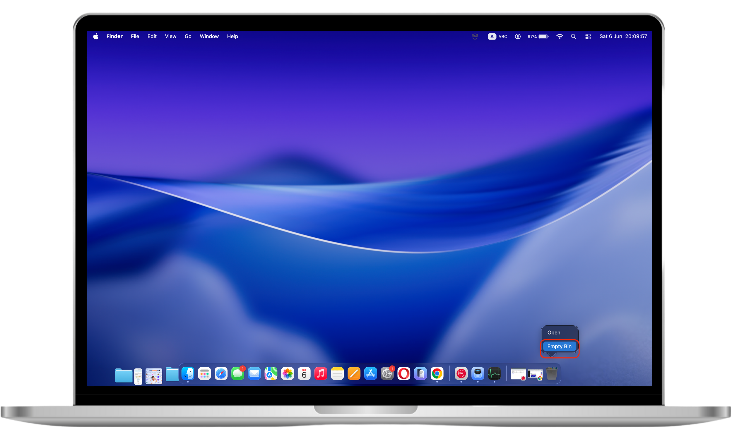 The Trash on a Mac is being emptied to permanently delete cache files and reclaim storage space used by temporary data.