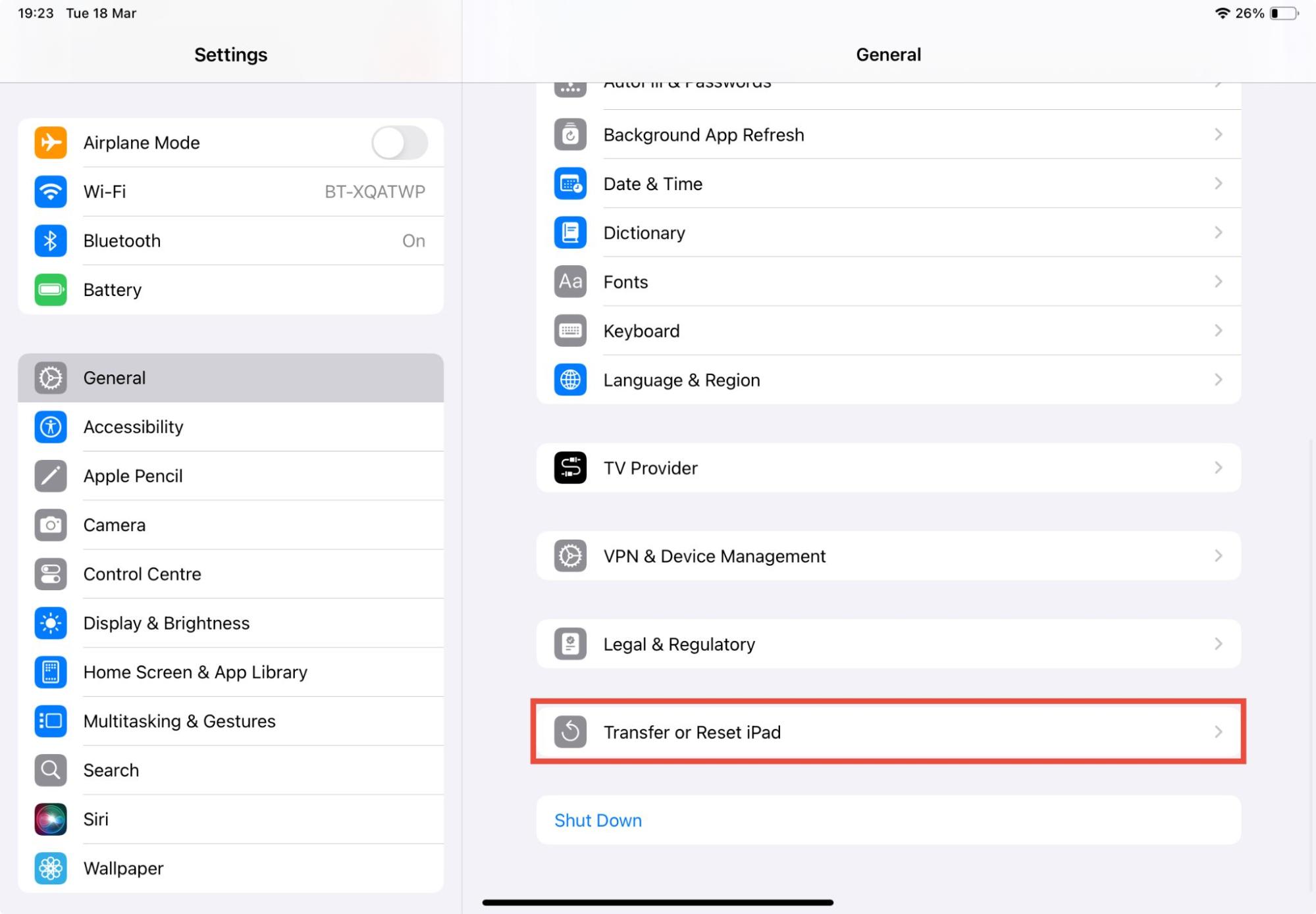 An iPad showing the Settings app, with Transfer or Reset iPad highlighted. You can reset your device if you find spyware on iPad and need to remove it. An iPad showing the Settings app, with Transfer or Reset iPad highlighted. You can reset your device if you find spyware on iPad and need to remove it.