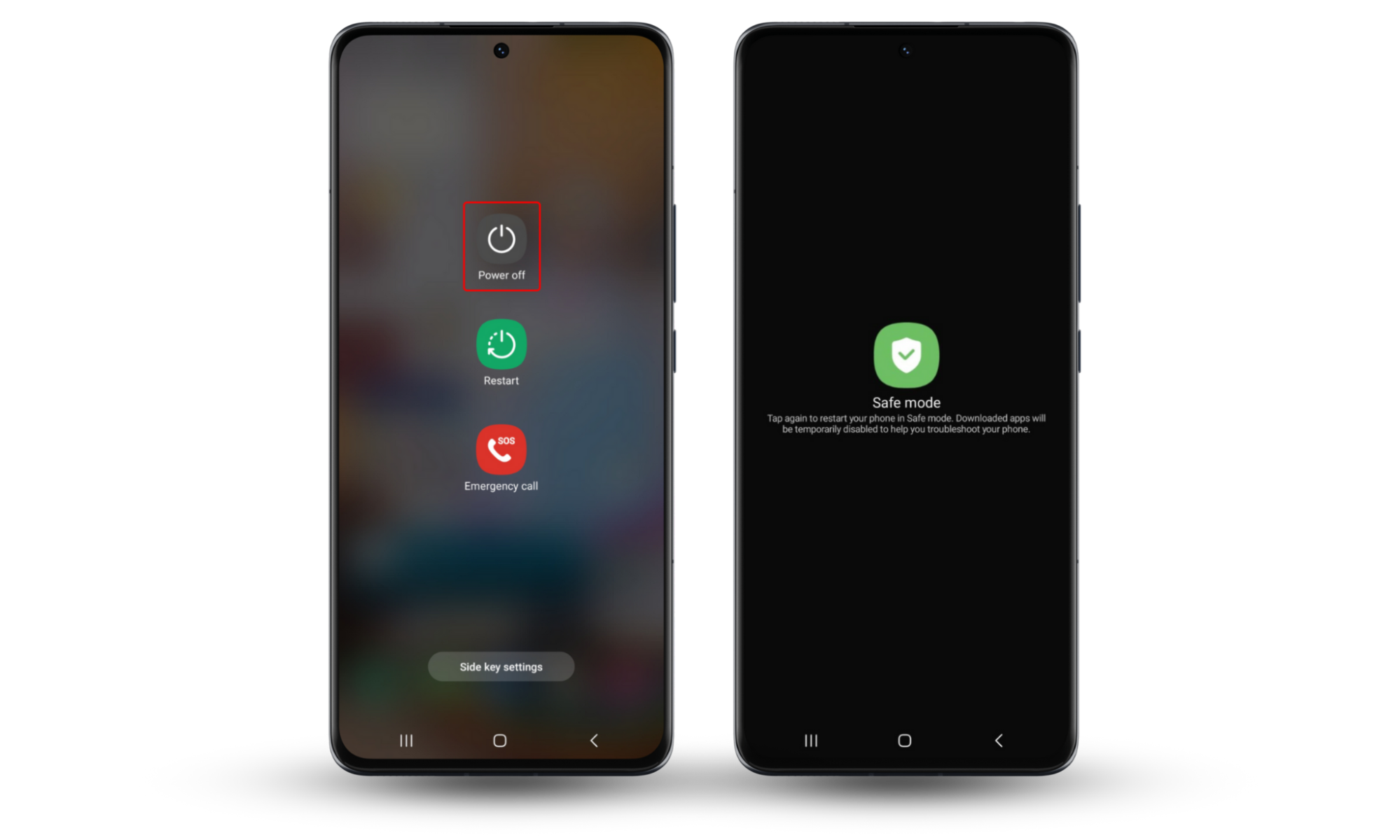 An Android phone showing the steps to access Safe Mode. Before you delete hidden apps on Android, you may want to launch Safe Mode to avoid tracking apps. An Android phone showing the steps to access Safe Mode. Before you delete hidden apps on Android, you may want to launch Safe Mode to avoid tracking apps.