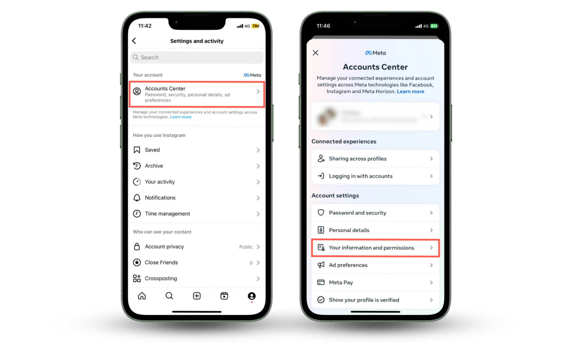 Instruction showing the initial steps to downloading your Instagram data before deleting your Instagram account. Instruction showing the initial steps to downloading your Instagram data before deleting your Instagram account.