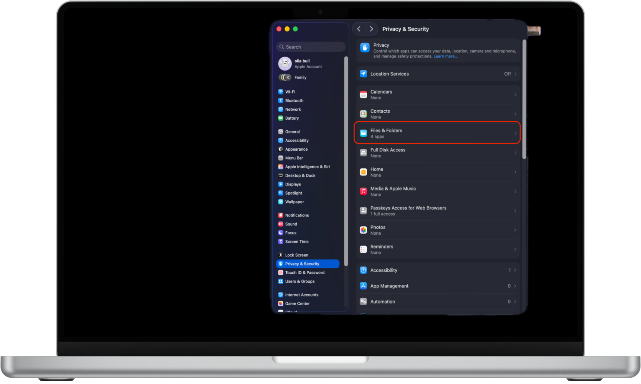 To adjust your apps’ privacy settings, choose the Files and Folders option. To adjust your apps’ privacy settings, choose the Files and Folders option.