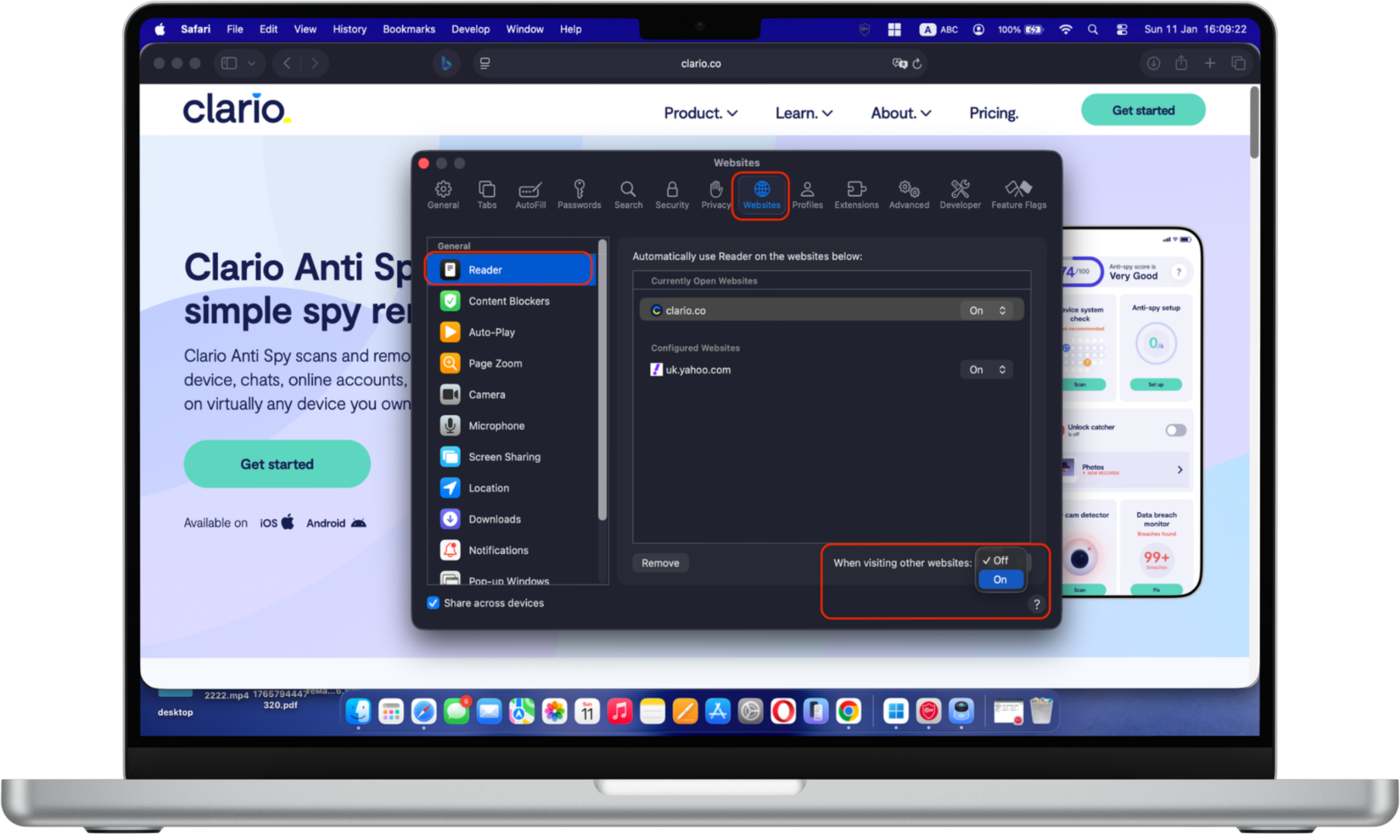 Enabling the When visiting other websites option in Safari Reader tab on Mac to reduce ads and distractions Enabling the When visiting other websites option in Safari Reader tab on Mac to reduce ads and distractions