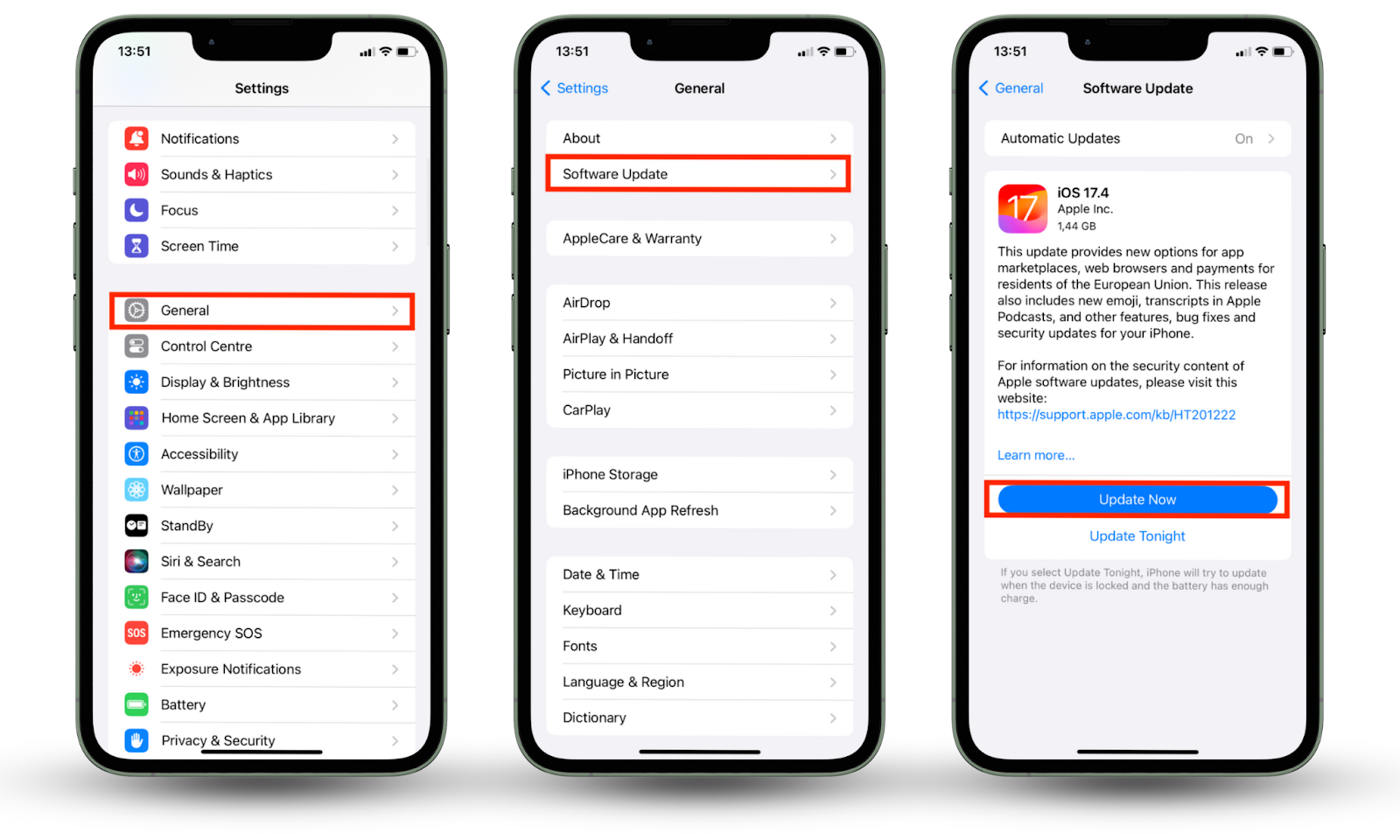 iPhone screenshots showing how to update iOS through Settings, to protect against an email hack. iPhone screenshots showing how to update iOS through Settings, to protect against an email hack.