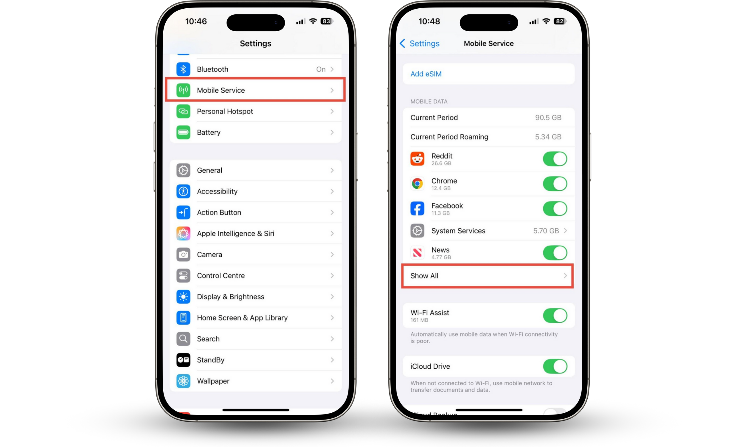 The Settings app on an iPhone, showing how to check your mobile data usage. This is one way to check if your iPhone is hacked in Settings.
