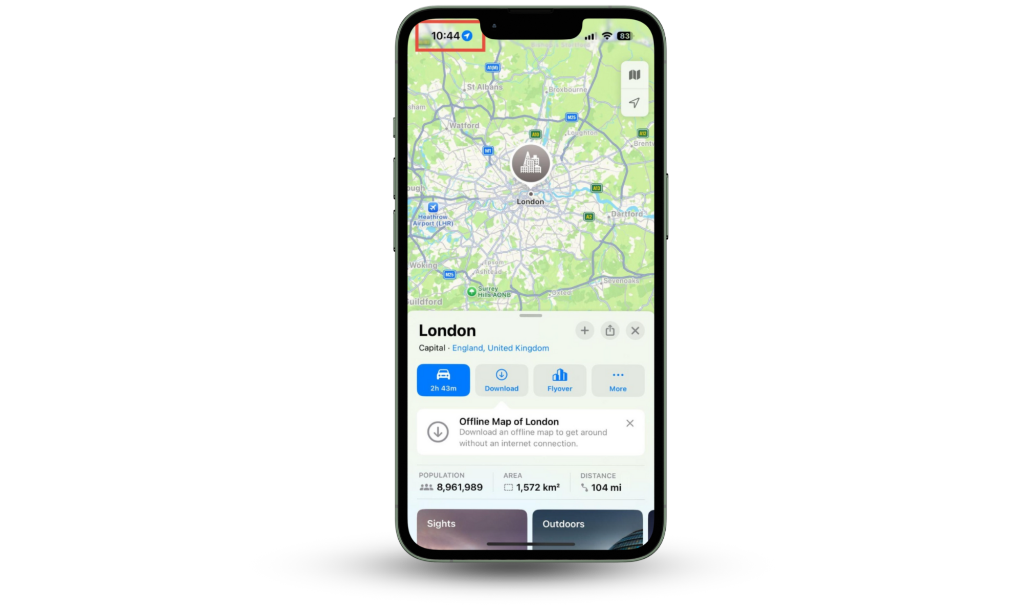 The Maps app on iPhone, with the Location Services icon circled in the top left corner. The Location Services icon is a way to know if someone is checking your location on iPhone. The Maps app on iPhone, with the Location Services icon circled in the top left corner. The Location Services icon is a way to know if someone is checking your location on iPhone.