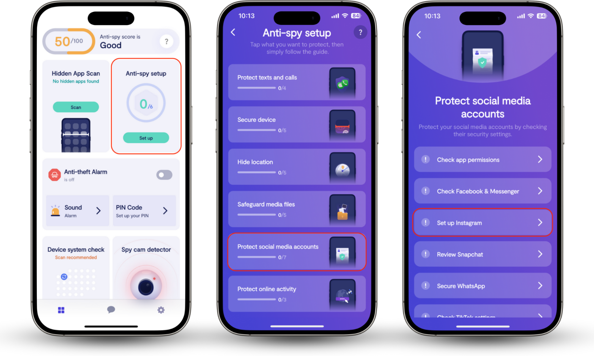 Clario Anti Spy Setup feature assisting users in how to know if someone Is stalking your instagram by strengthening their privacy settings Clario Anti Spy Setup feature assisting users in how to know if someone Is stalking your instagram by strengthening their privacy settings