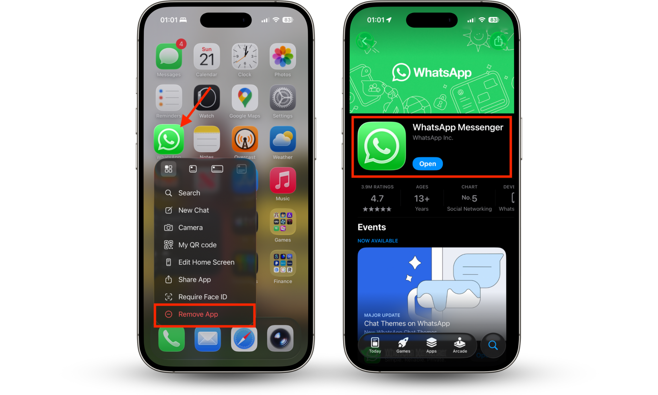 WhatsApp inside the App Store on iPhone. If you're trying to learn how to know if your WhatsApp is cloned, remove the app from your phone to reset it, then reinstall it.