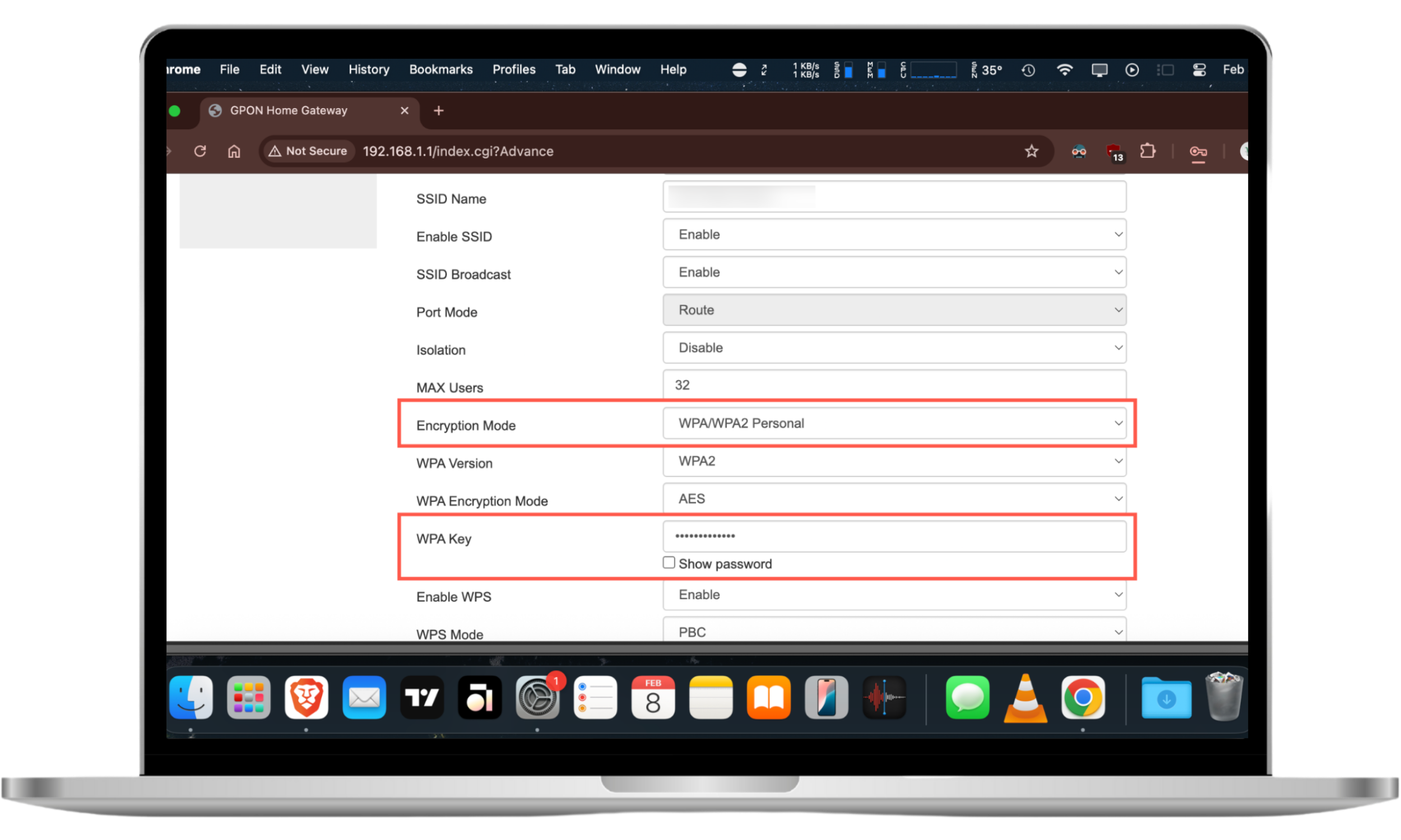 This router admin panel screenshot shows how to set the encryption mode to WPA2 or WPA3 if you have concerns your Ring doorbell could be hacked.