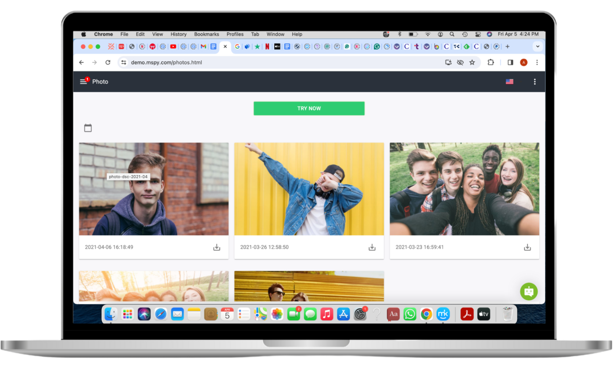 A mockup of mSpy's photo feature, which shows the spy the target phone's photos. Additionally, the spy can view the dates and times of the photos, and even download them. A mockup of mSpy's photo feature, which shows the spy the target phone's photos. Additionally, the spy can view the dates and times of the photos, and even download them.