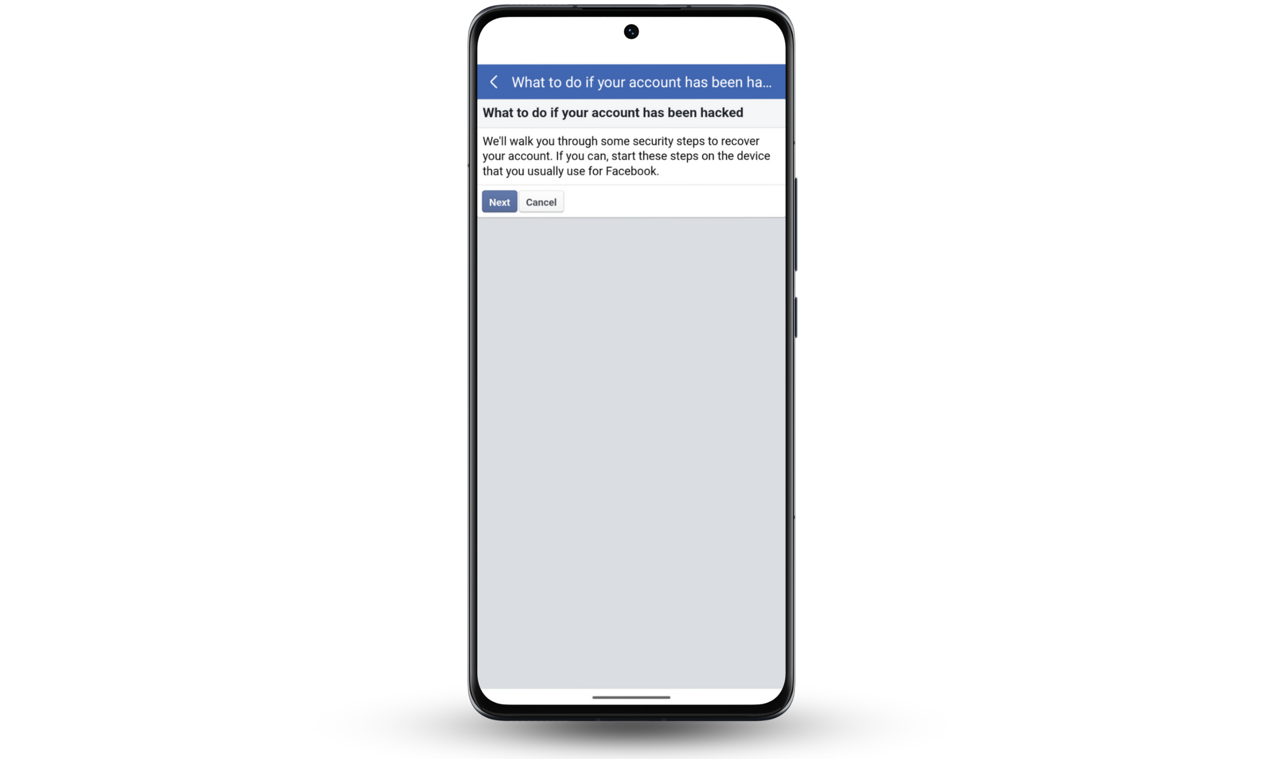 Facebook What to do if your account has been hacked screen showing the guided recovery process to secure a Messenger account after hacking. Facebook What to do if your account has been hacked screen showing the guided recovery process to secure a Messenger account after hacking.