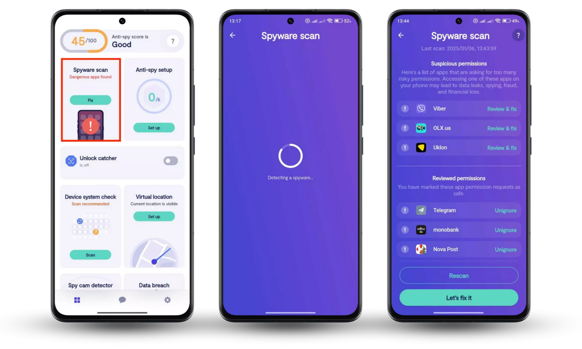 An Android device screen depicting how to get a hacker off your phone with anti-spy software from Clario AntiSpy.