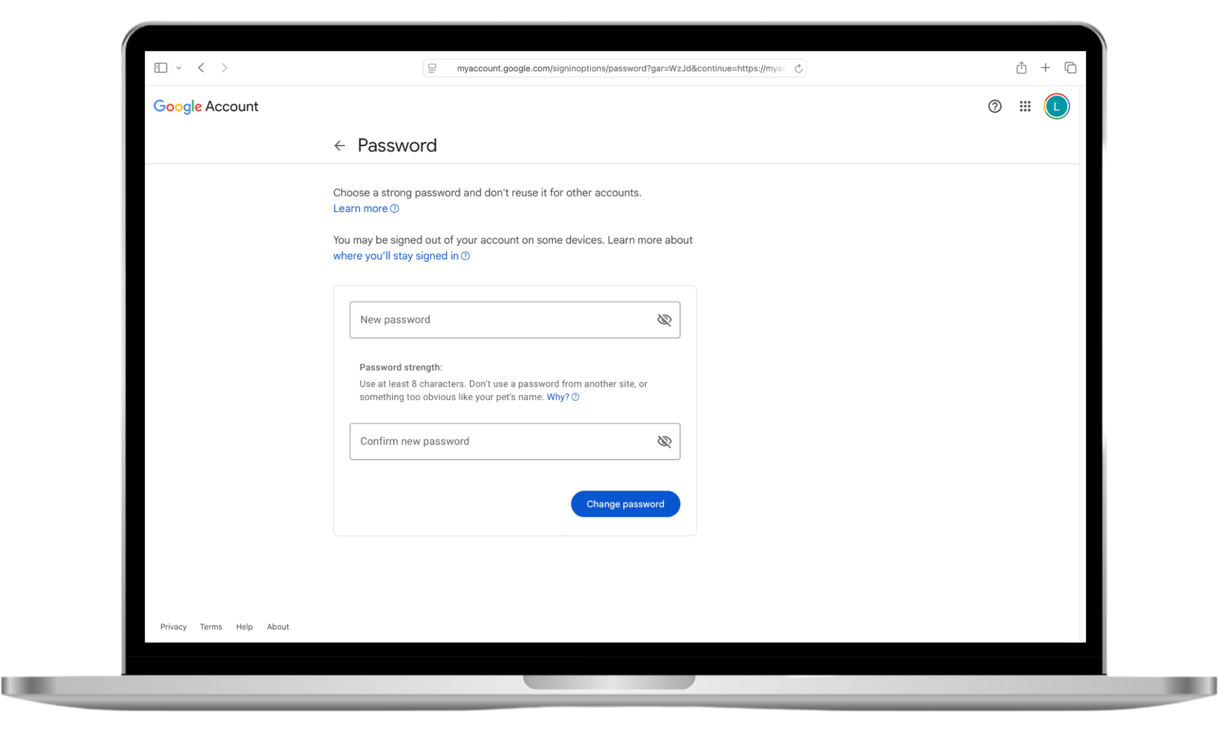 The Password screen for a Google Account, on a Safari web browser. Changing your password can stop your wife having access to your text messages through your backups. The Password screen for a Google Account, on a Safari web browser. Changing your password can stop your wife having access to your text messages through your backups.