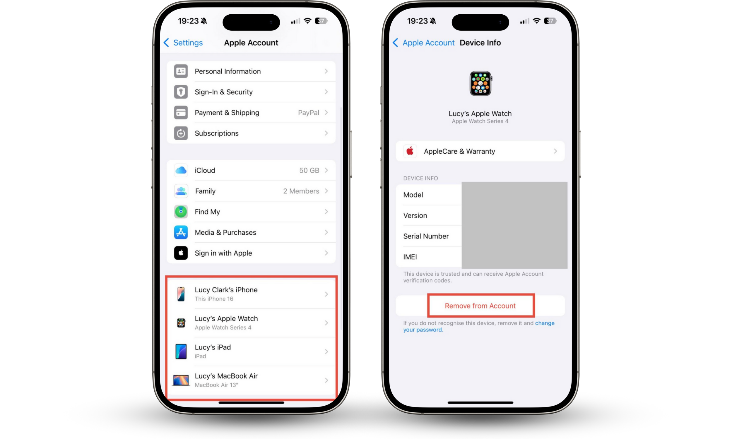 The Settings app on an iPhone, showing how to remove unfamiliar devices from your Apple Account. Need to stop phone cloning? Check for unknown devices. The Settings app on an iPhone, showing how to remove unfamiliar devices from your Apple Account. Need to stop phone cloning? Check for unknown devices.