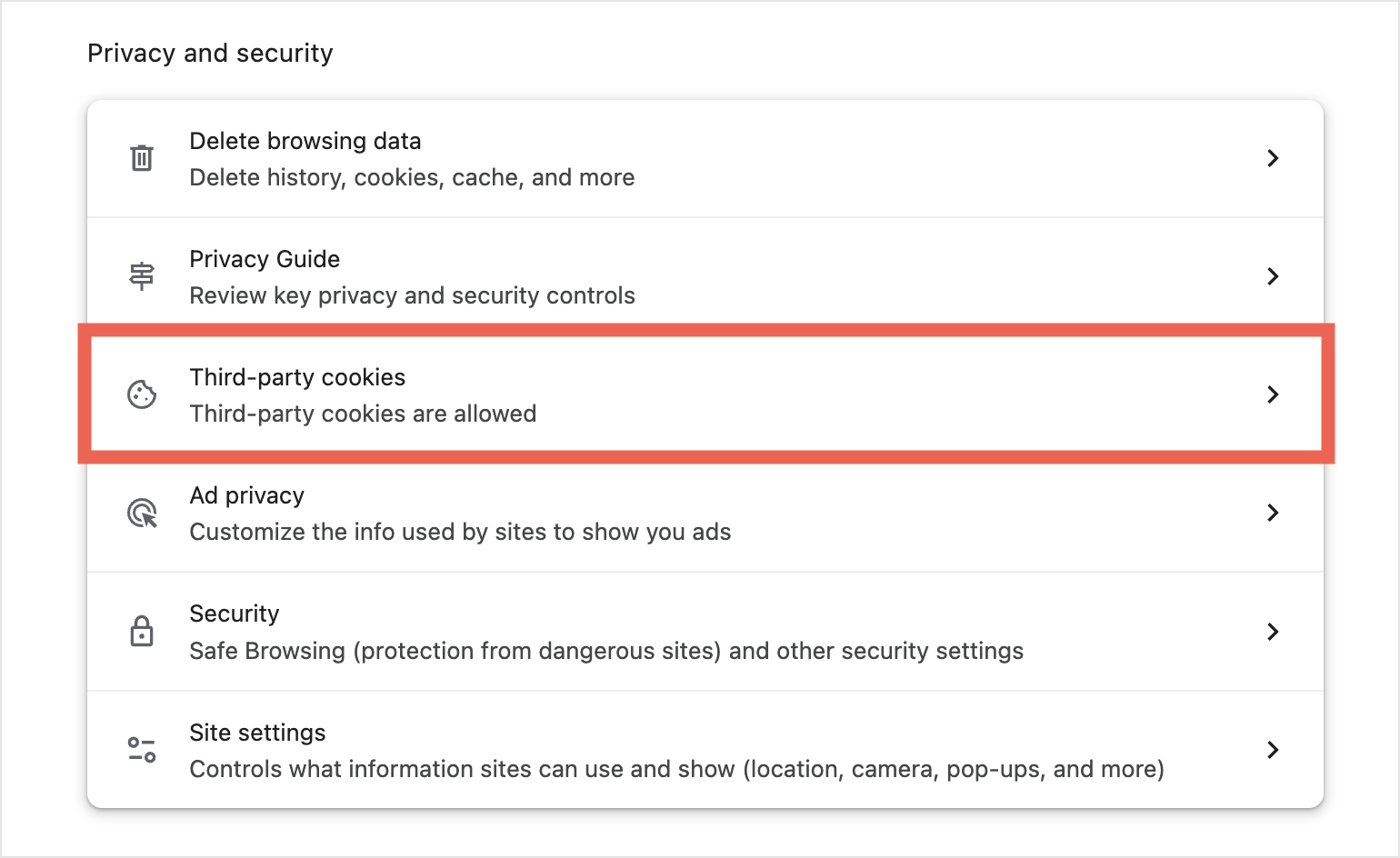 These Mac screenshots highlights the Third-Party Cookies option in the Chrome Settings, which you must access to stop browser tracking. These Mac screenshots highlights the Third-Party Cookies option in the Chrome Settings, which you must access to stop browser tracking.