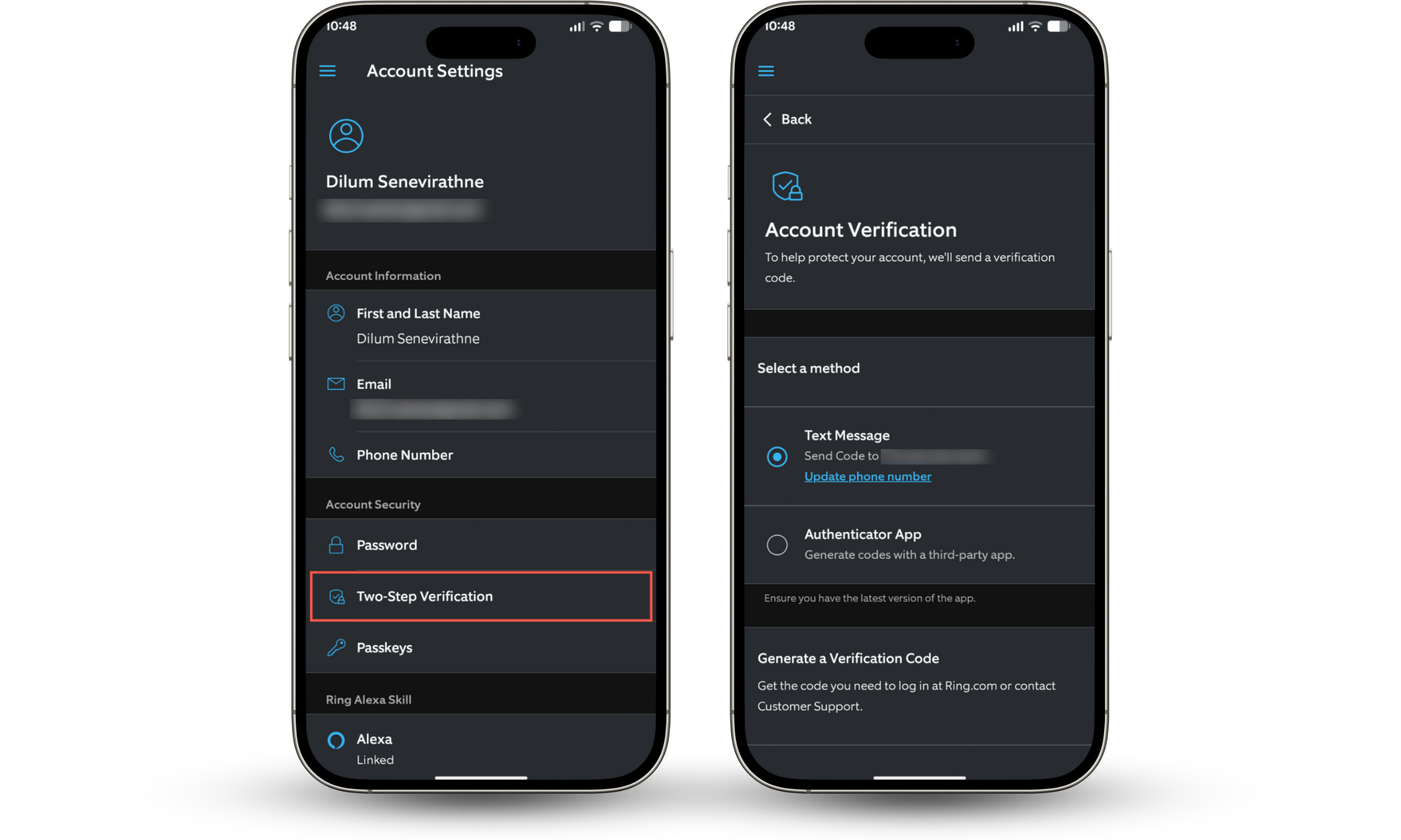 These Ring app screenshots show how to enable two-factor authentication if you have concerns your Ring doorbell could be hacked.