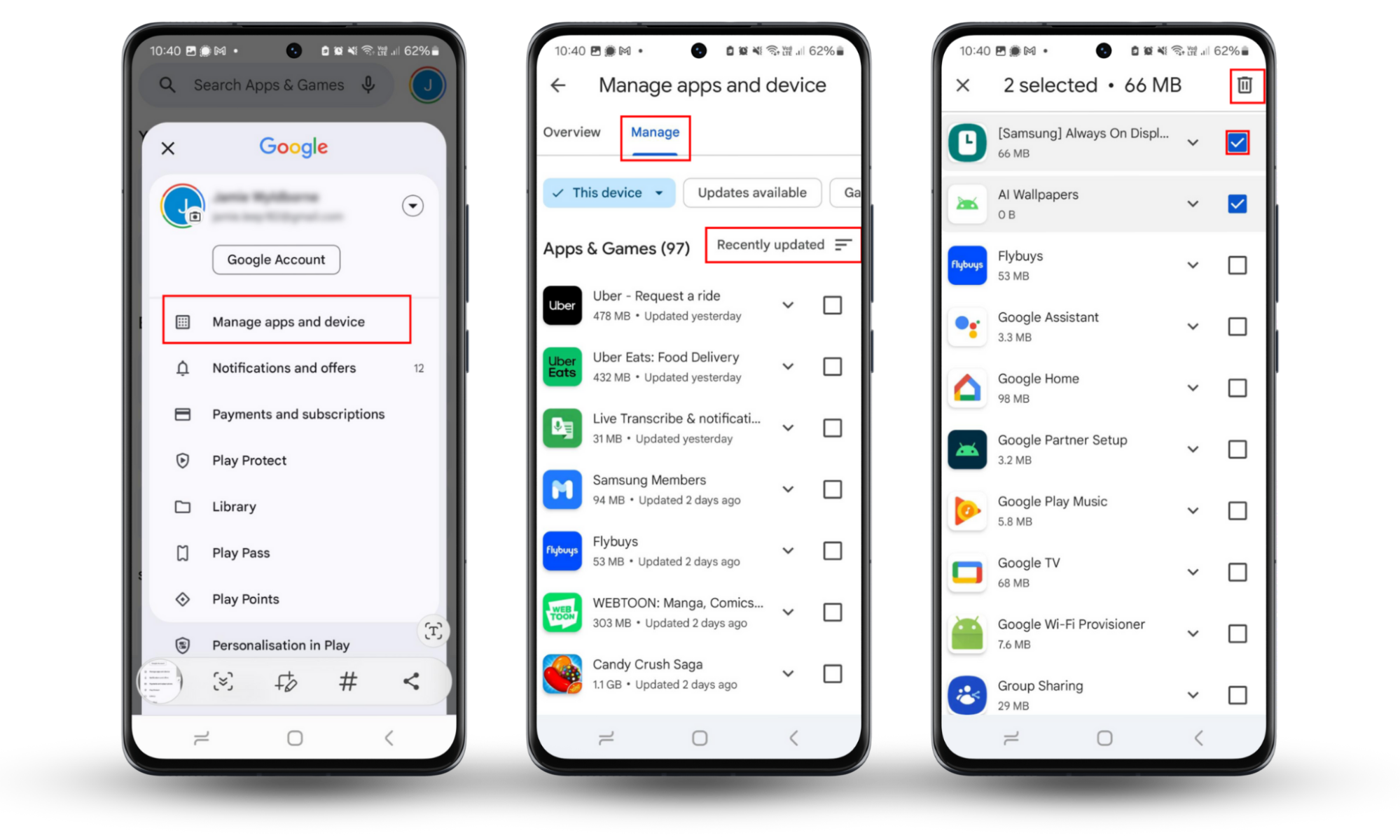 Access Google Play Store's app settings, open the Manage settings to delete unused apps, and speed up your Android phone. Access Google Play Store's app settings, open the Manage settings to delete unused apps, and speed up your Android phone.