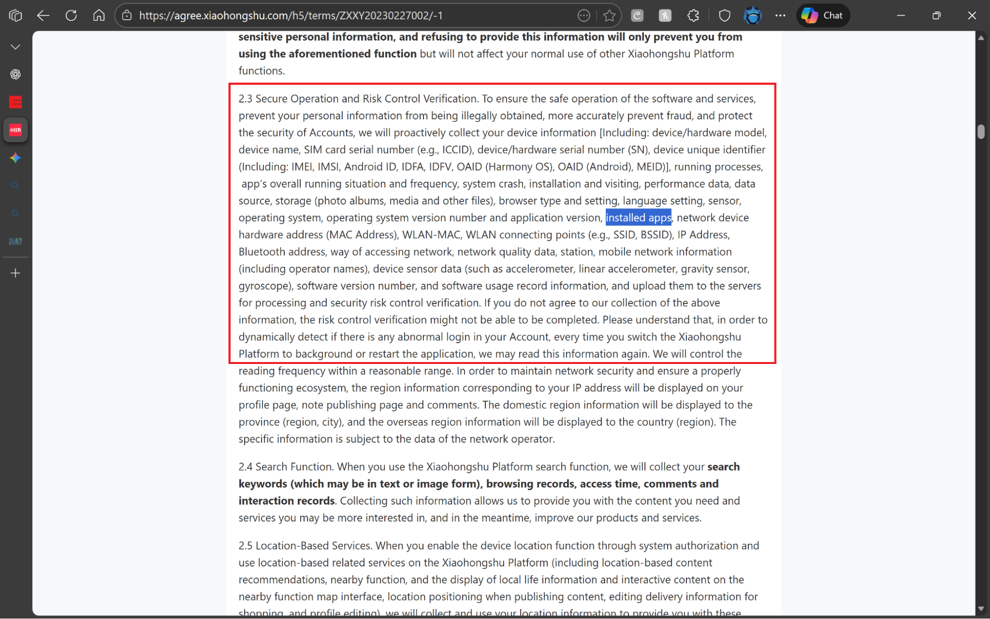 RedNote spyware risk shown in the app’s privacy policy, highlighting data collection such as device identifiers, installed apps, network information, sensor data, and usage activity RedNote spyware risk shown in the app’s privacy policy, highlighting data collection such as device identifiers, installed apps, network information, sensor data, and usage activity