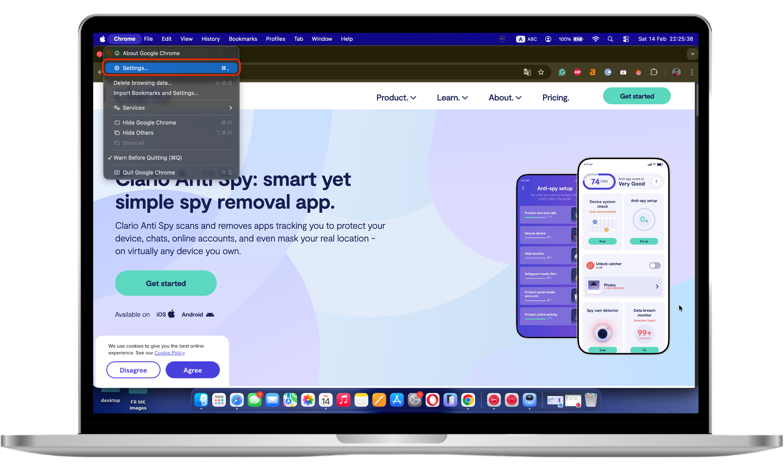 These Mac screenshots show how to access the Preferences/Settings pane in Chrome so that you can access the options that can stop browser tracking.