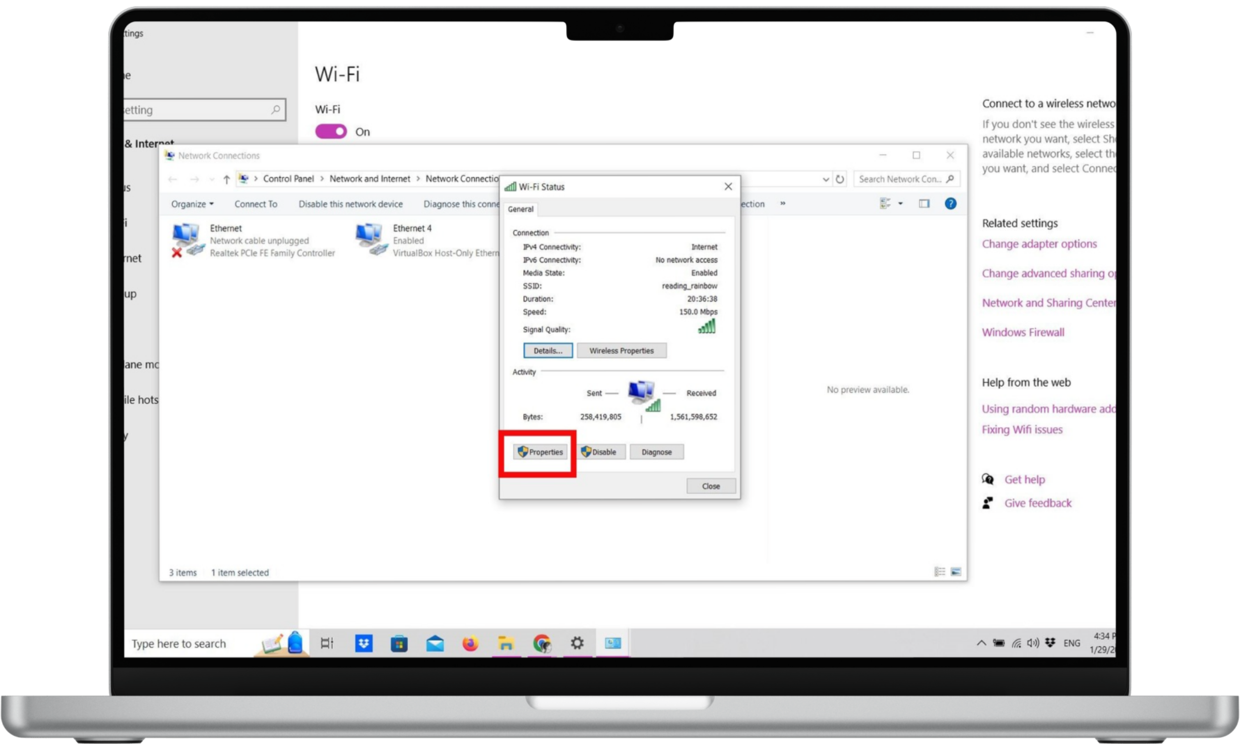 Screenshot of Wi-Fi properties in Windows 10 Screenshot of Wi-Fi properties in Windows 10