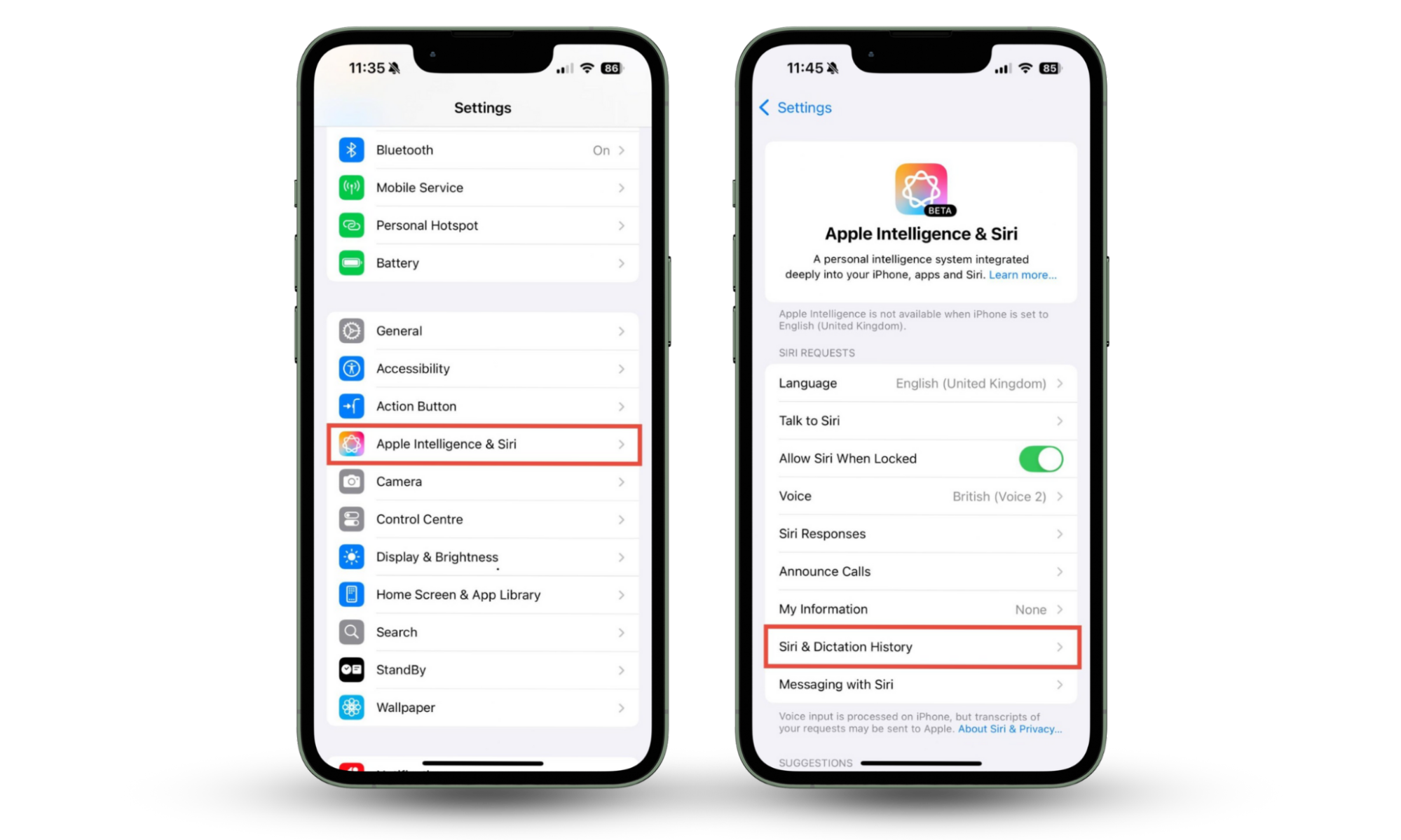 The steps to delete Siri & Dictation History on an iPhone, starting by opening Apple Intelligence & Siri on Settings. If you're worried about whether Siri records everything, delete Siri's history. The steps to delete Siri & Dictation History on an iPhone, starting by opening Apple Intelligence & Siri on Settings. If you're worried about whether Siri records everything, delete Siri's history.