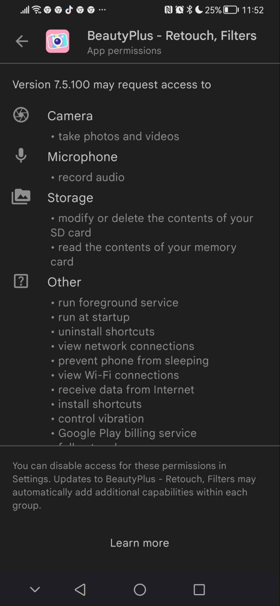 list of permissions list of permissions