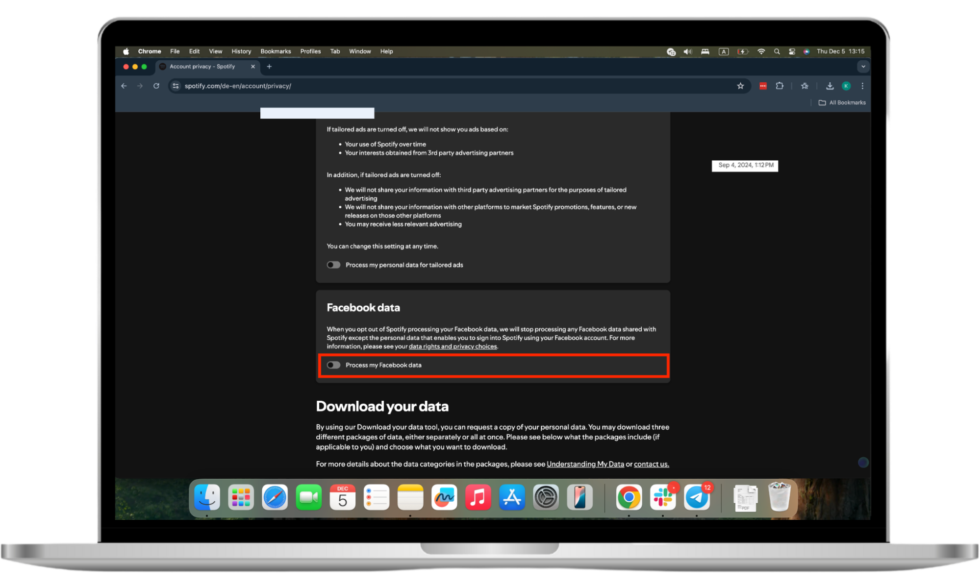 Spotify’s Account privacy settings page in the web player on a Mac laptop in Safari browser. Disable the Process My Facebook data for the option to turn off Facebook data if spotify is spying on you. Spotify’s Account privacy settings page in the web player on a Mac laptop in Safari browser. Disable the Process My Facebook data for the option to turn off Facebook data if spotify is spying on you.