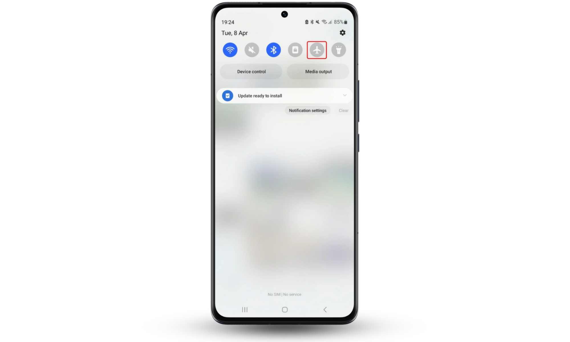 The Quick Settings screen on an Android phone, with the Airplane Mode icon highlighted. To quickly stop someone from tracking your phone, put it in Airplane Mode. The Quick Settings screen on an Android phone, with the Airplane Mode icon highlighted. To quickly stop someone from tracking your phone, put it in Airplane Mode.