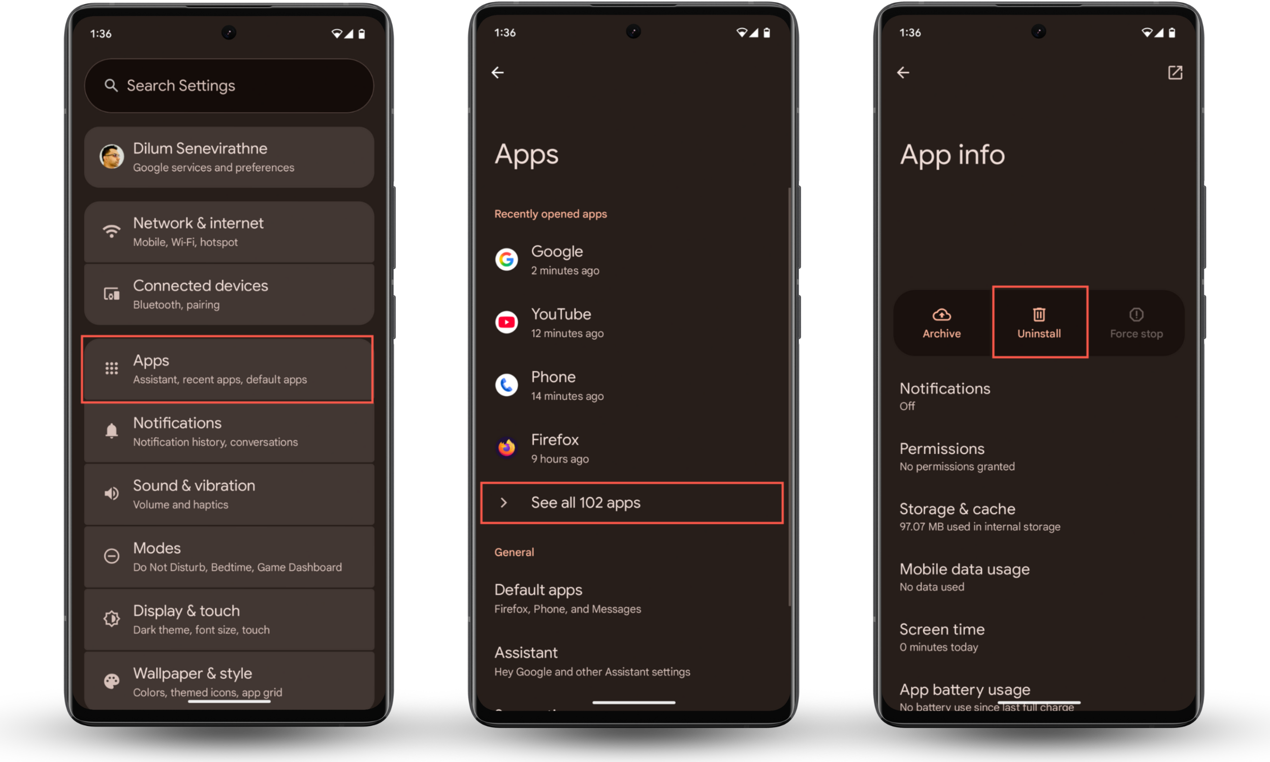 These Settings app screenshots show how to get to the All Apps list so that you can locate and remove WebWatcher on Android. These Settings app screenshots show how to get to the All Apps list so that you can locate and remove WebWatcher on Android.