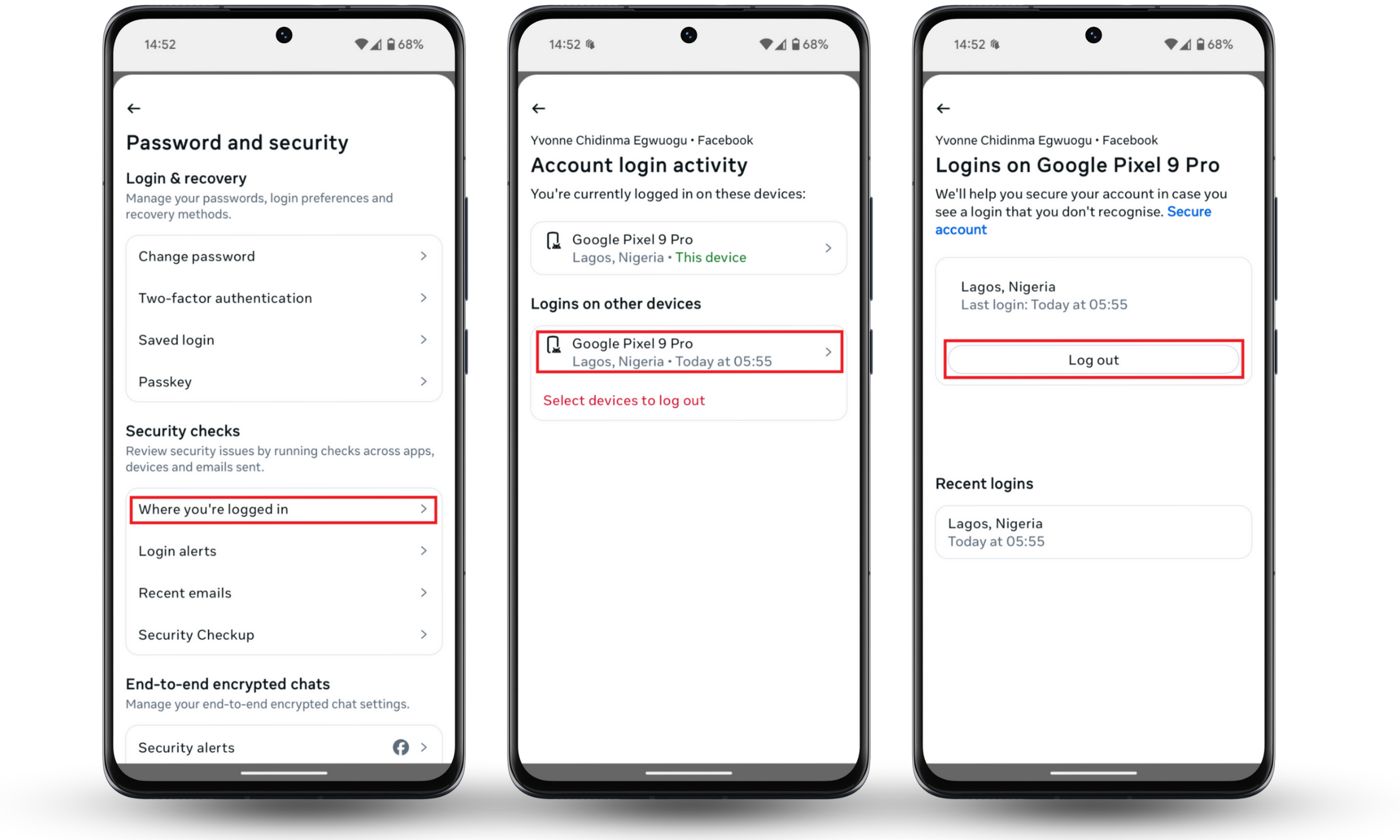 Facebook Accounts Centre showing the process to change a password and securing a Facebook Messenger account after it has been hacked. Facebook Accounts Centre showing the process to change a password and securing a Facebook Messenger account after it has been hacked.
