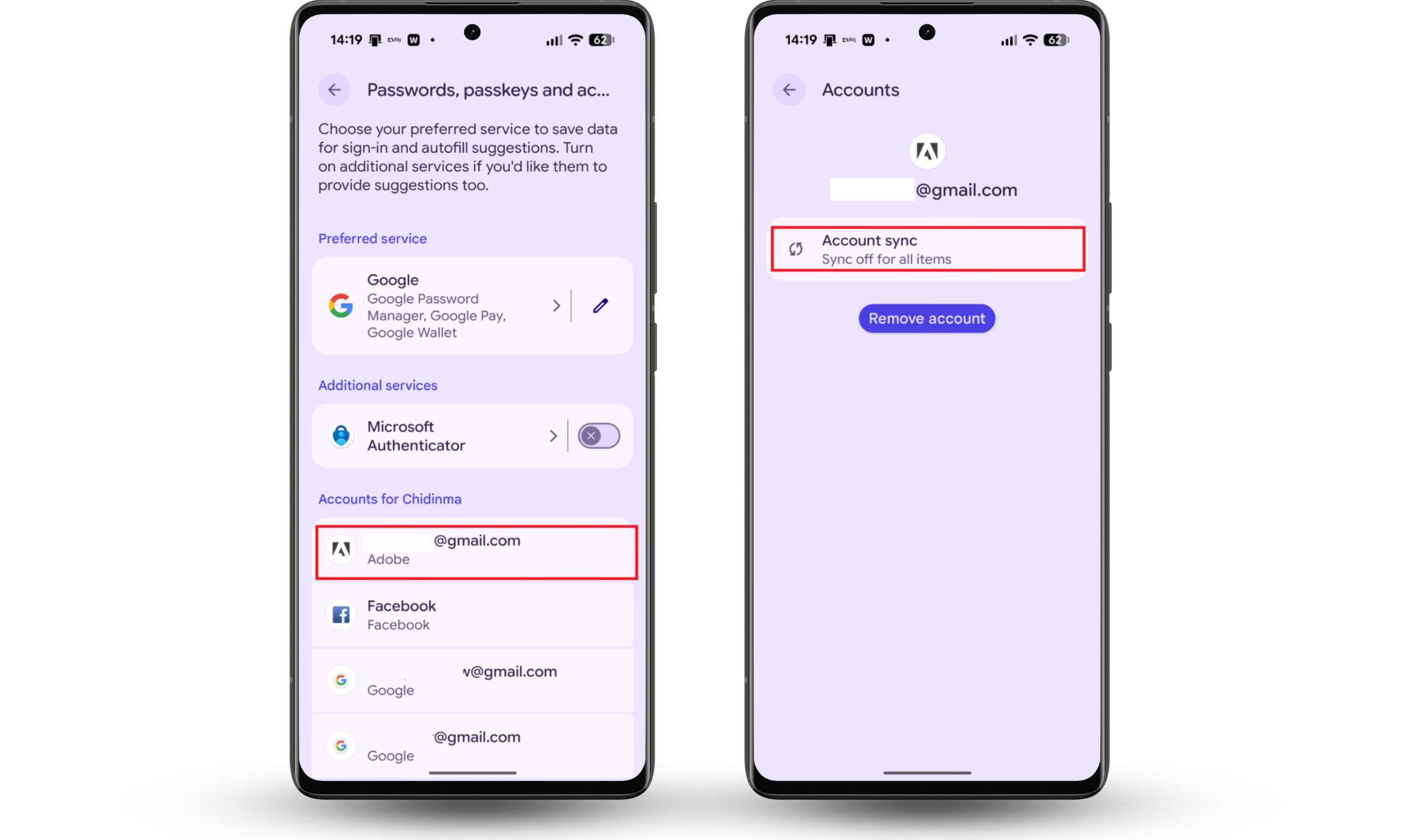 Checking external account contact sync on Android to stop contacts syncing with another phone.
