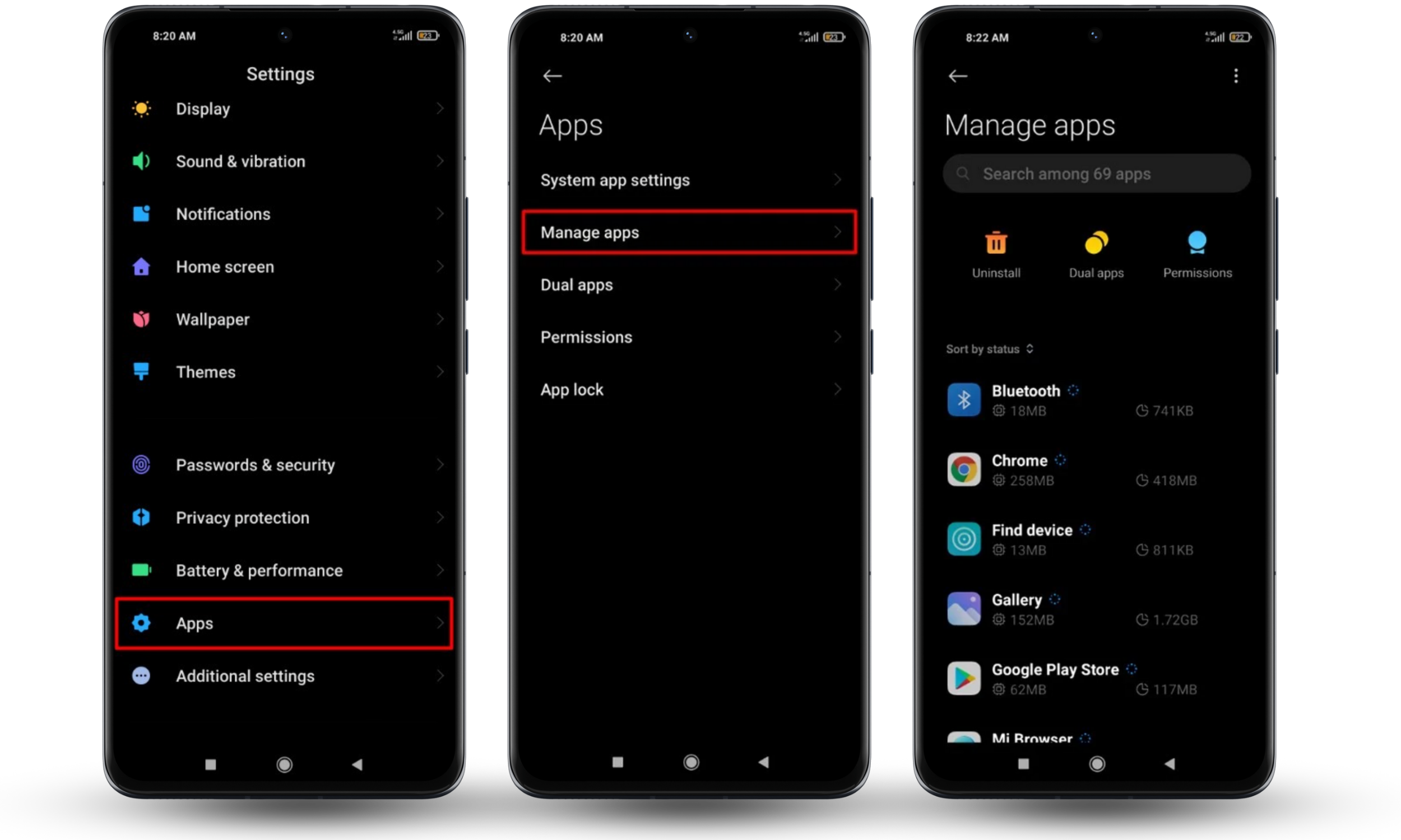 These Android screenshots show how to detect malicious apps by searching for unusual apps via the Manage Apps console in Settings. These Android screenshots show how to detect malicious apps by searching for unusual apps via the Manage Apps console in Settings.