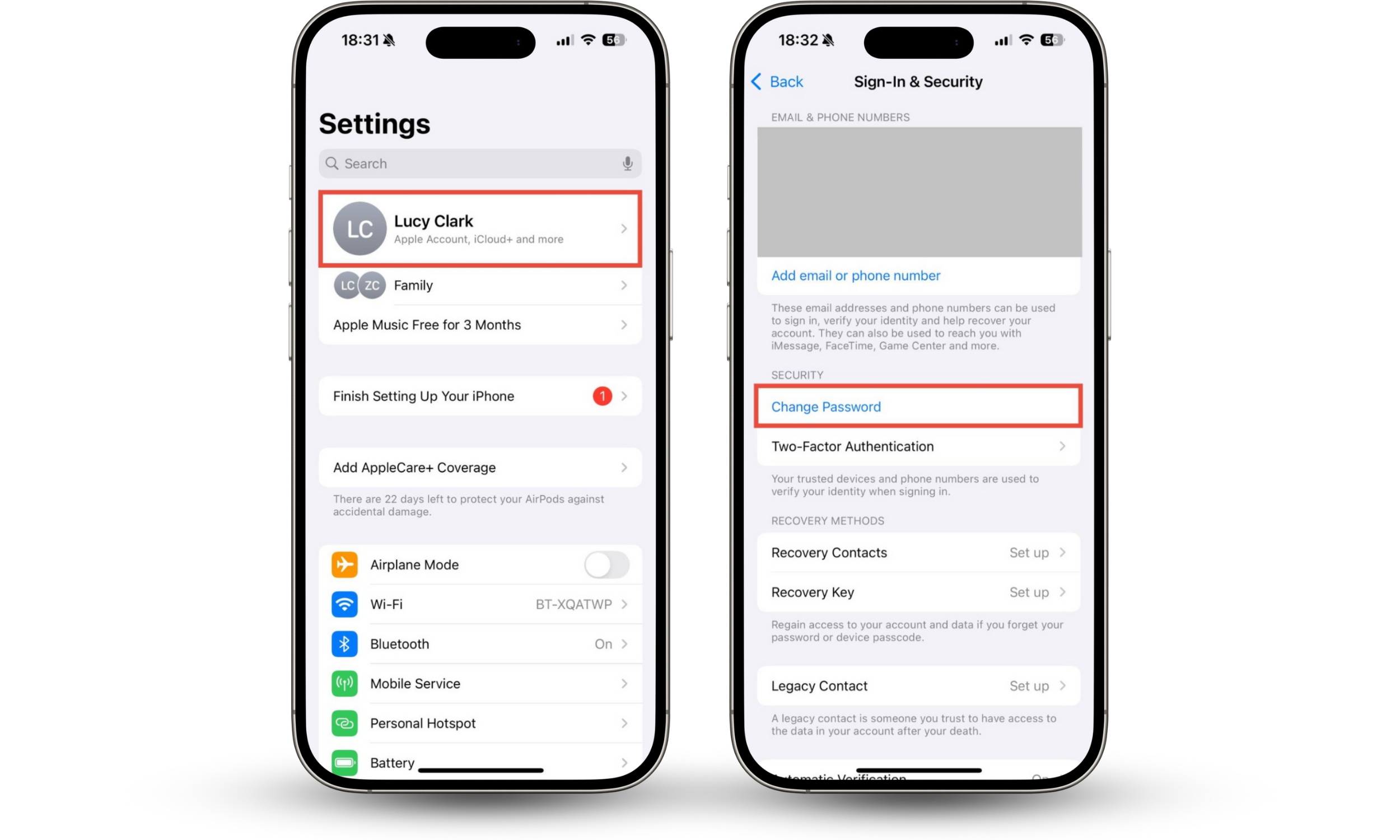 An iPhone showing how to change the Apple Account password, using the Settings app. Having your wife access your text messages can be worrying, so change your Apple ID password. An iPhone showing how to change the Apple Account password, using the Settings app. Having your wife access your text messages can be worrying, so change your Apple ID password.